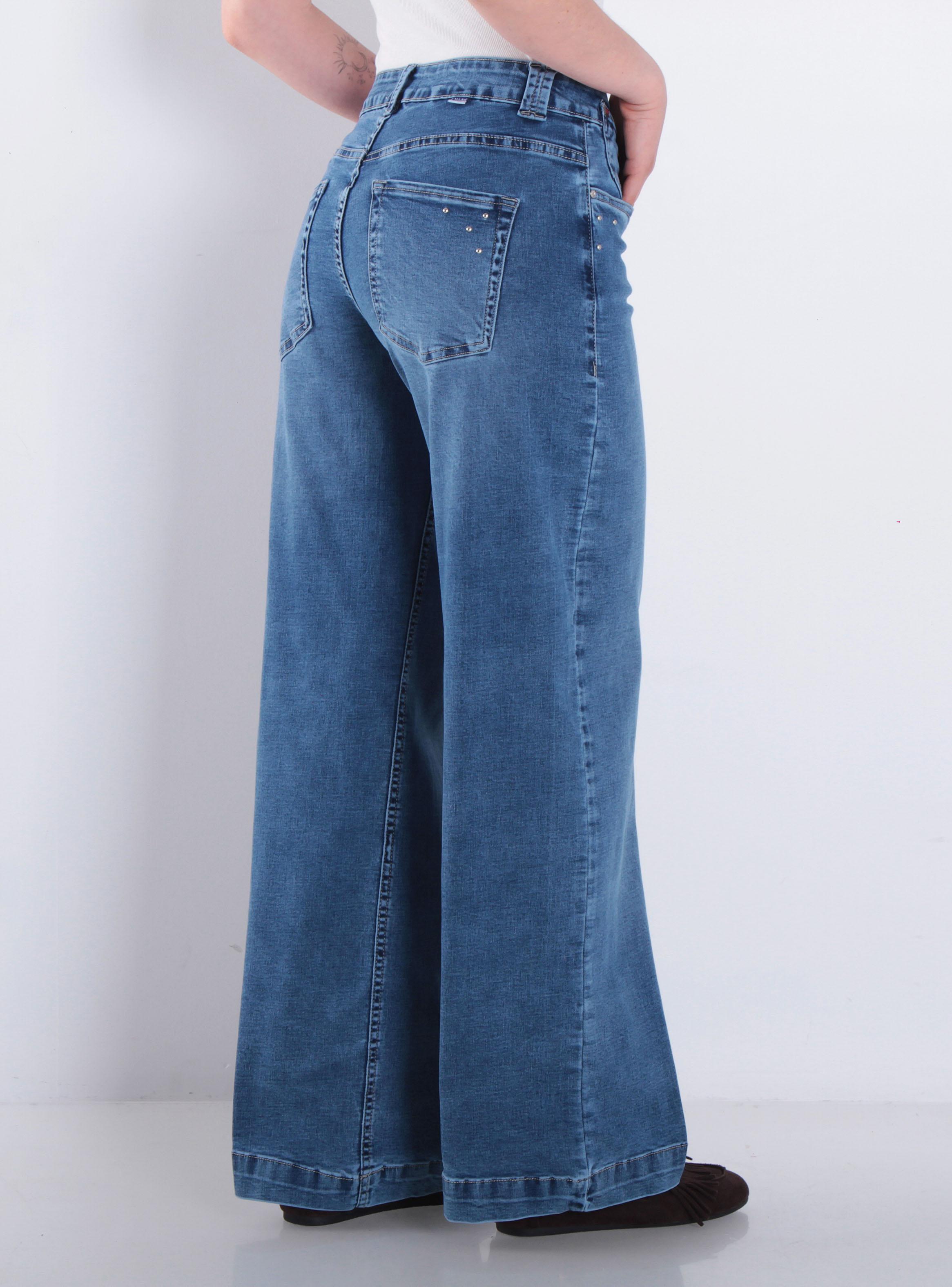 Jeans Wide Leg Tiro Alto Pretina Básica J959-1