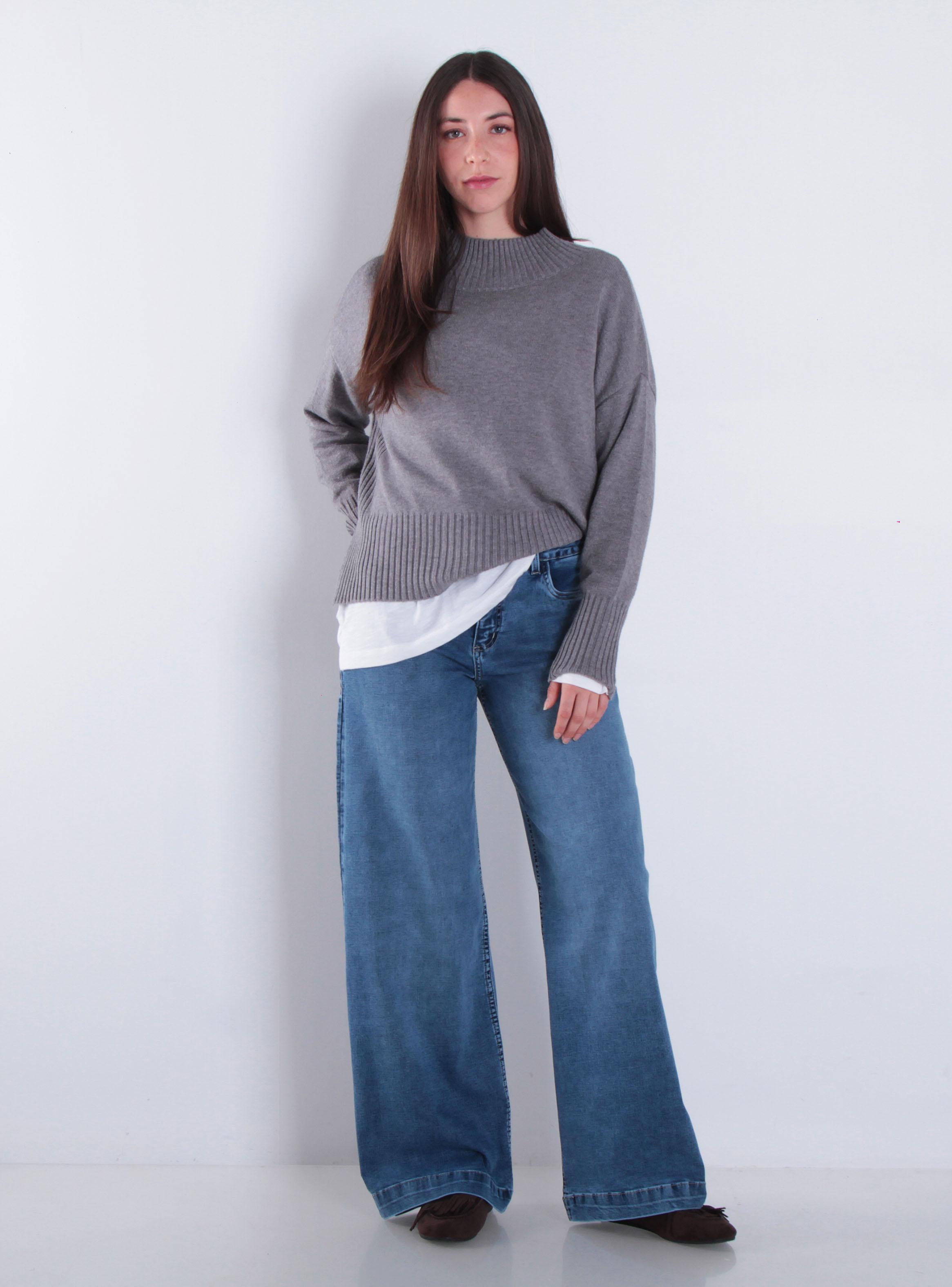 Jeans Wide Leg Tiro Alto Pretina Básica J959-3