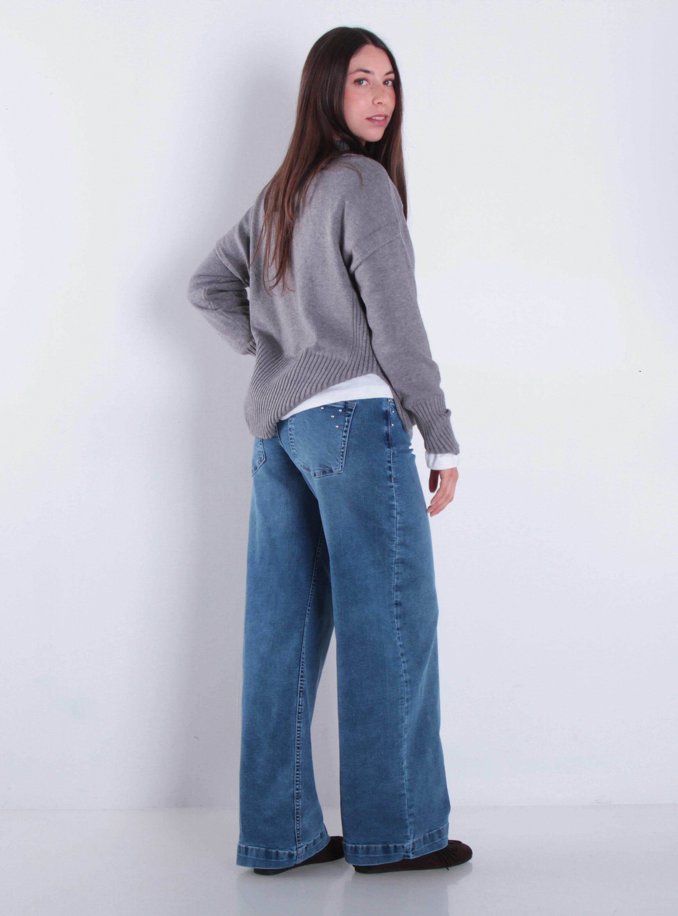 Jeans Wide Leg Tiro Alto Pretina Básica J959-4