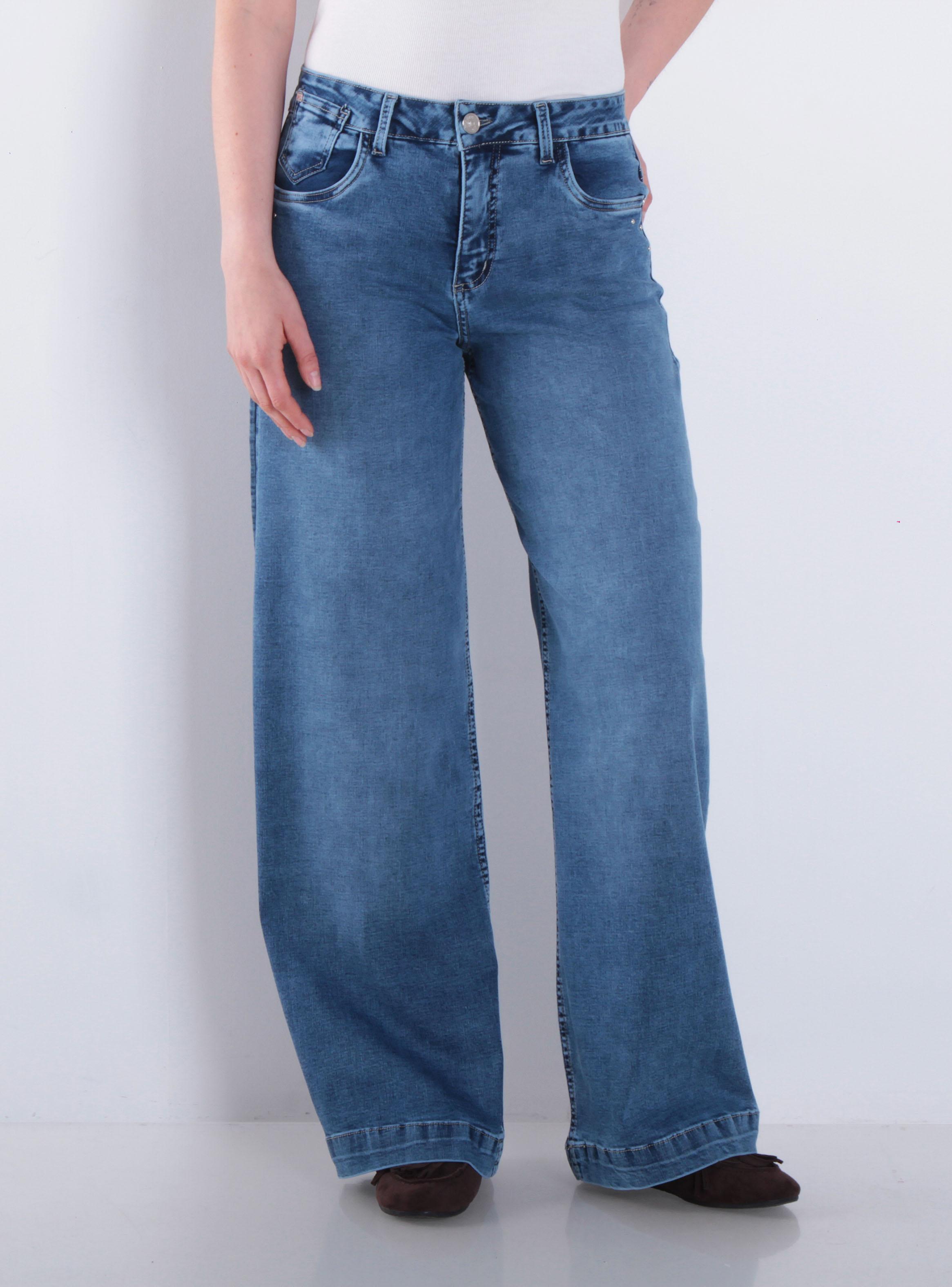 Jeans Wide Leg Tiro Alto Pretina Básica J959-0