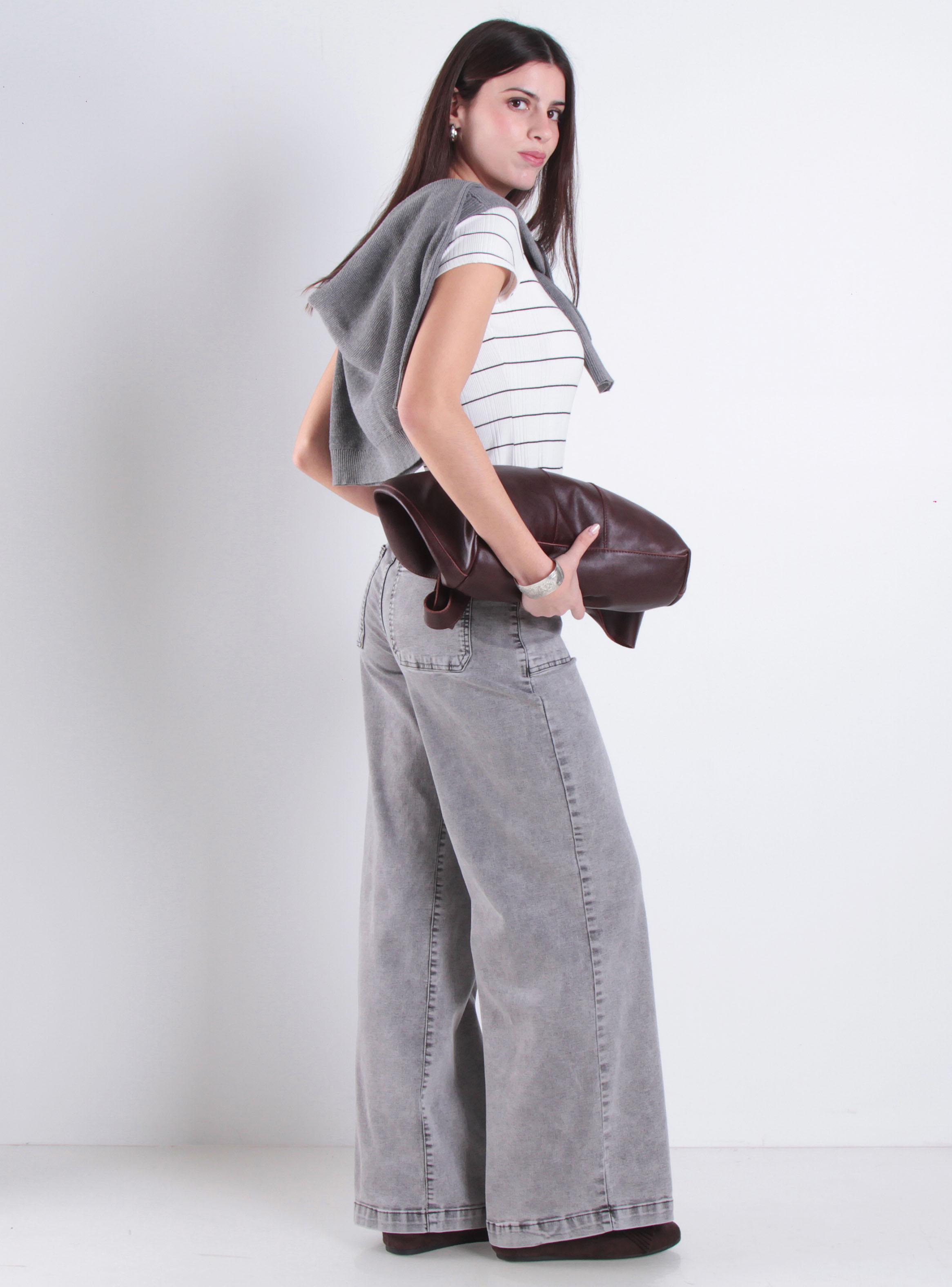 Jeans Wide Leg Tiro Alto Pretina Básica Jg-4