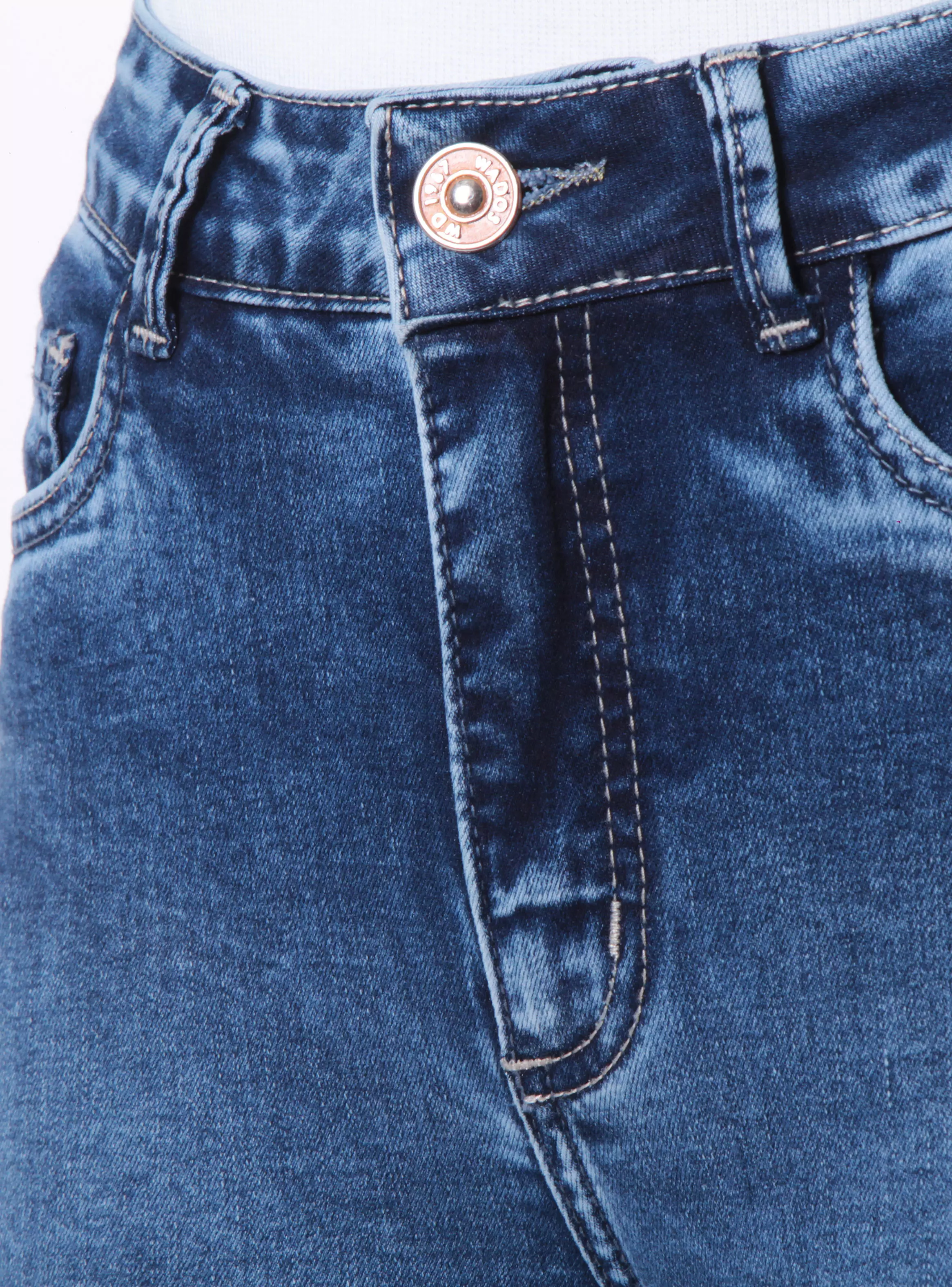 Jeans Flare Tiro Alto Pretina con Botón J34-2