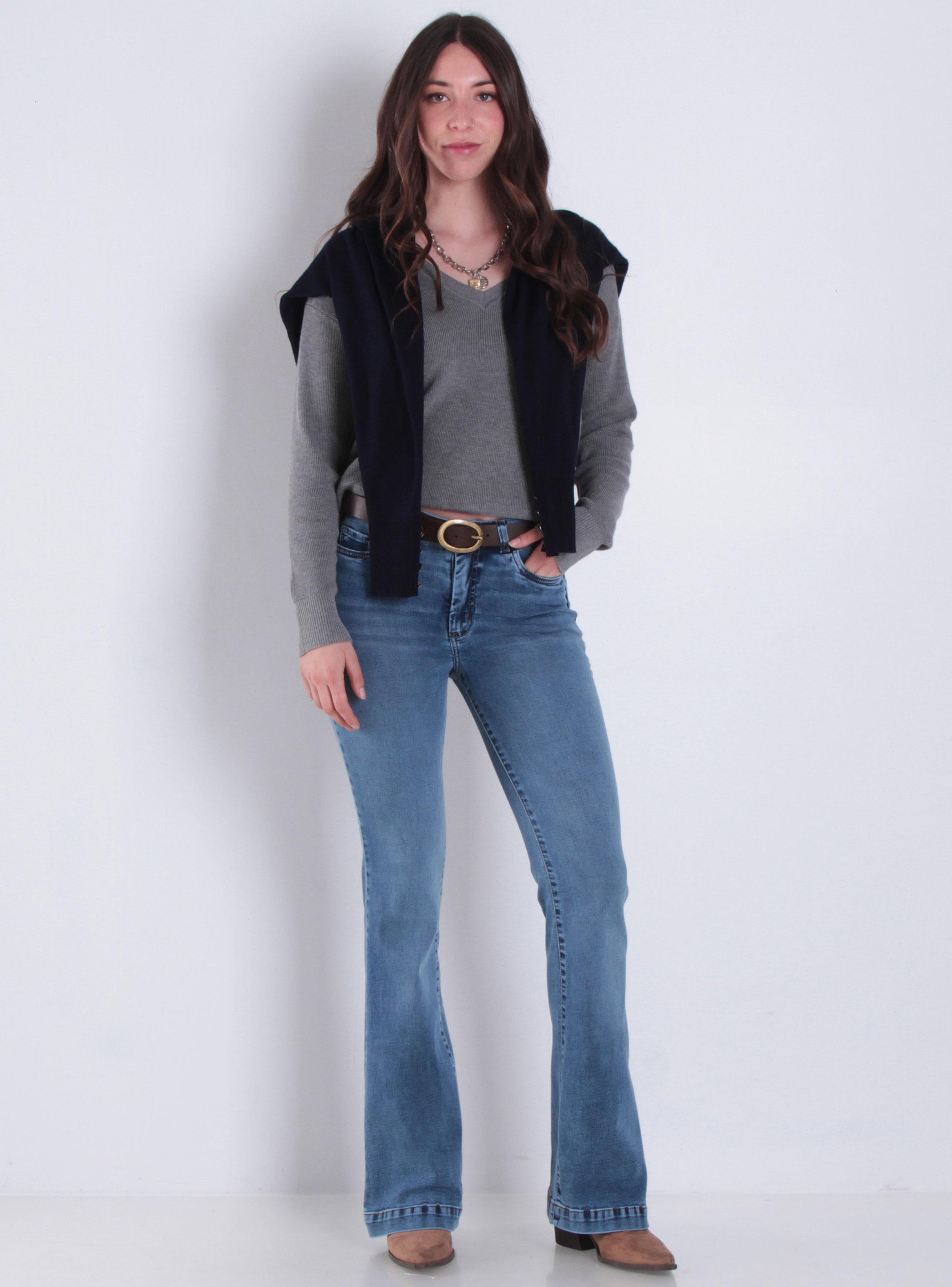 Jeans Flare Tiro Alto Pretina Push Up-3