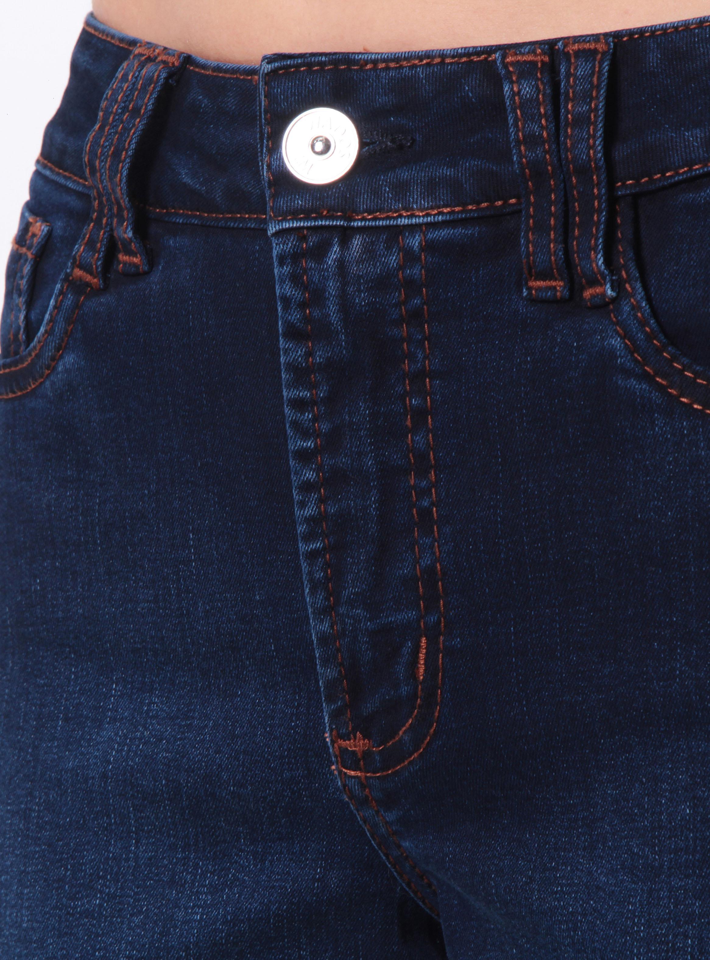 Jeans Básico Diseño Wide Tiro Medio con un Botón-3