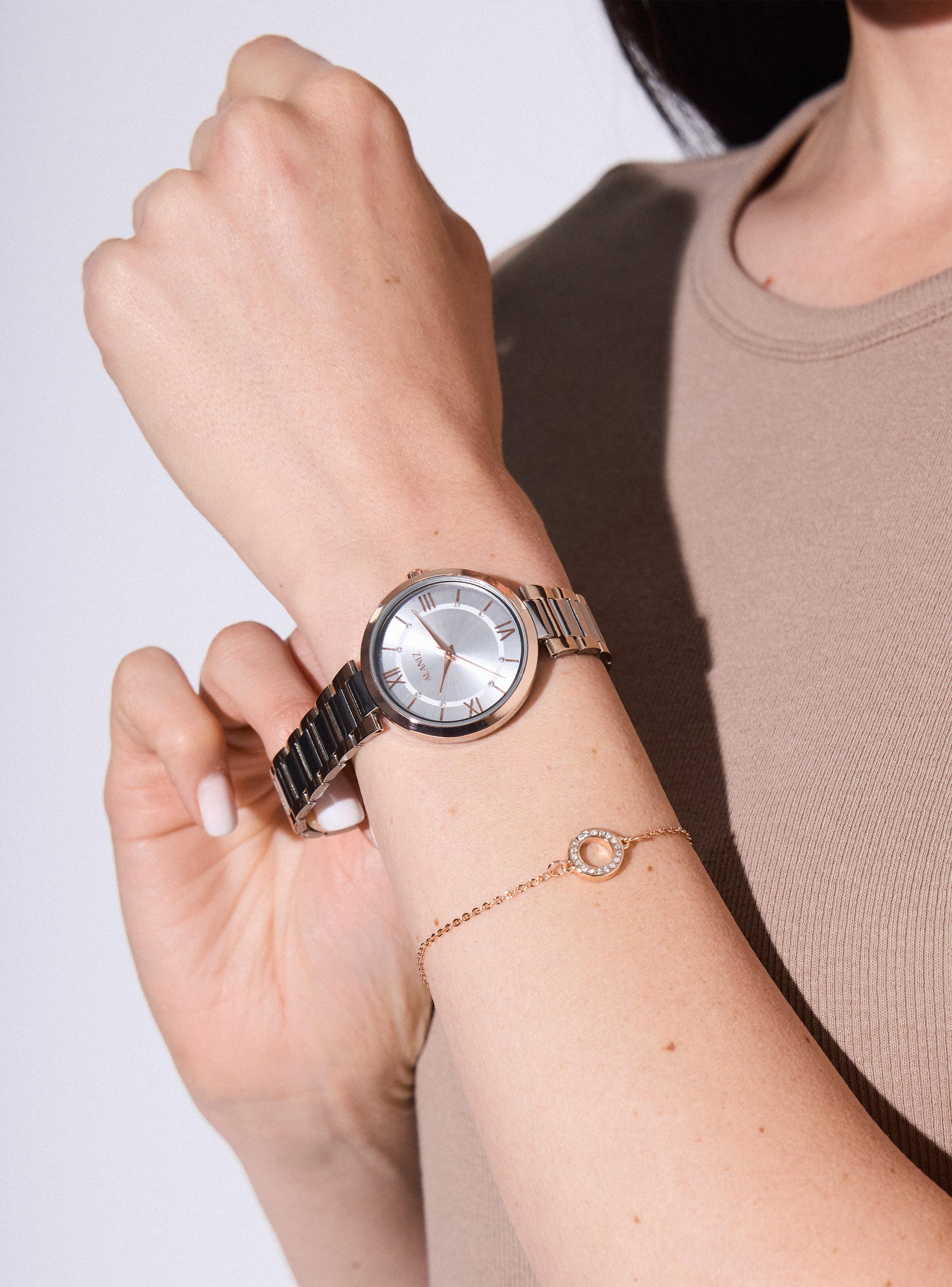 Pack Reloj Análogo Rose Gold Mujer + Pulsera-1