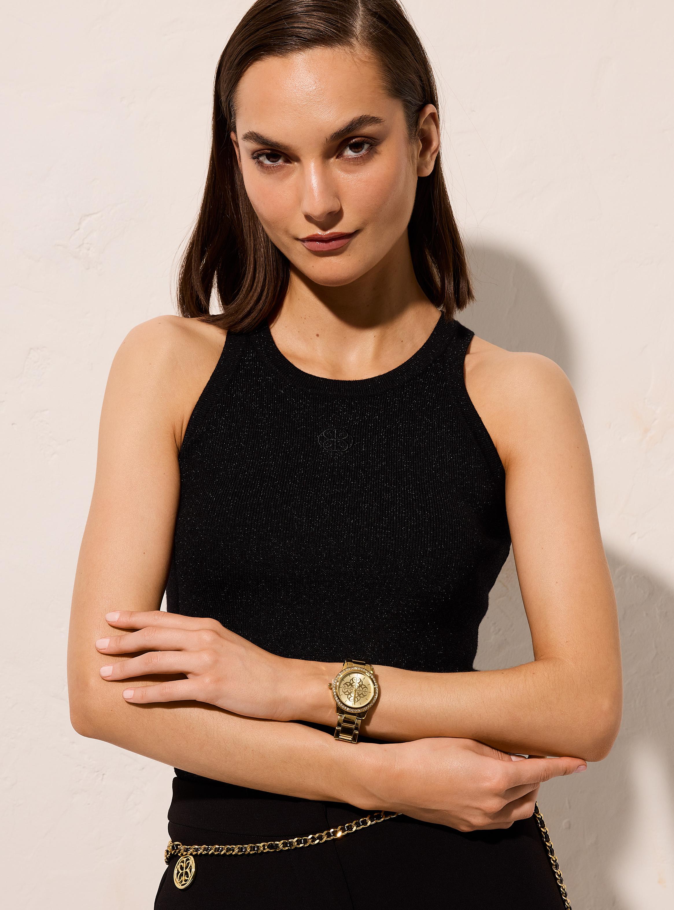 Reloj Análogo Dorado Metal con Brillos Mujer-1