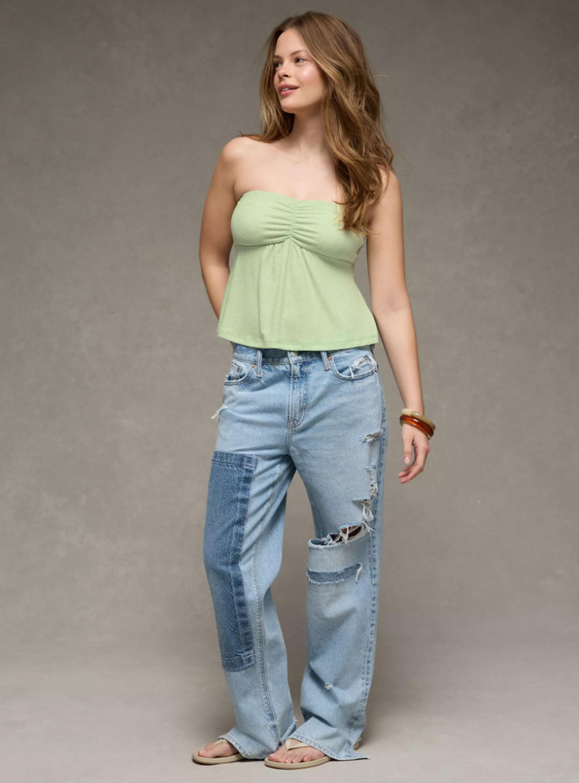 Top Ae Strapless Fruncido Cuadrillé-2