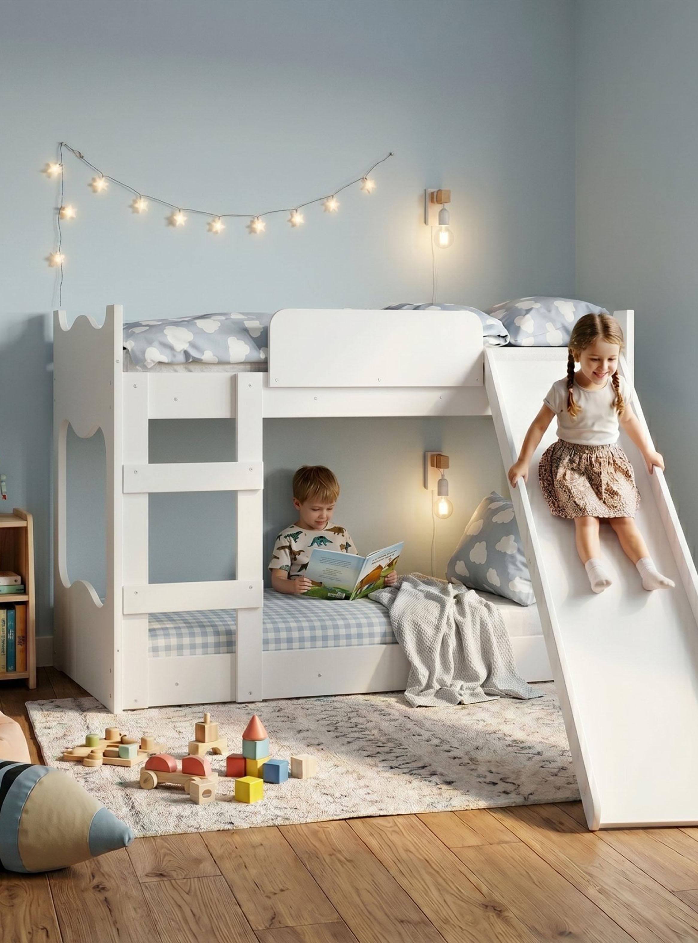 Camarote Infantil de Transición Montessori con Resbalín Blanco-3