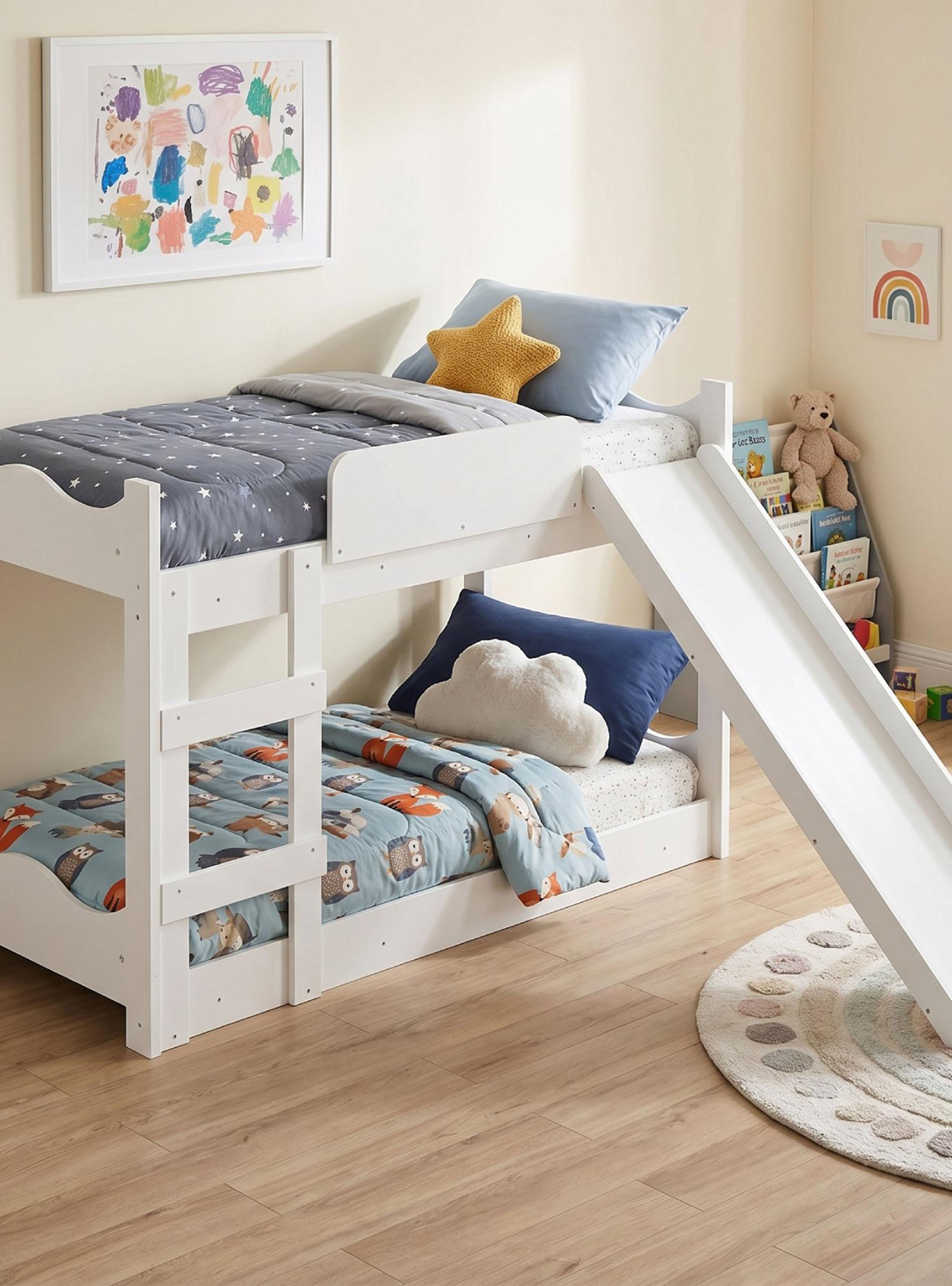 Camarote Infantil de Transición Montessori con Resbalín Blanco-5