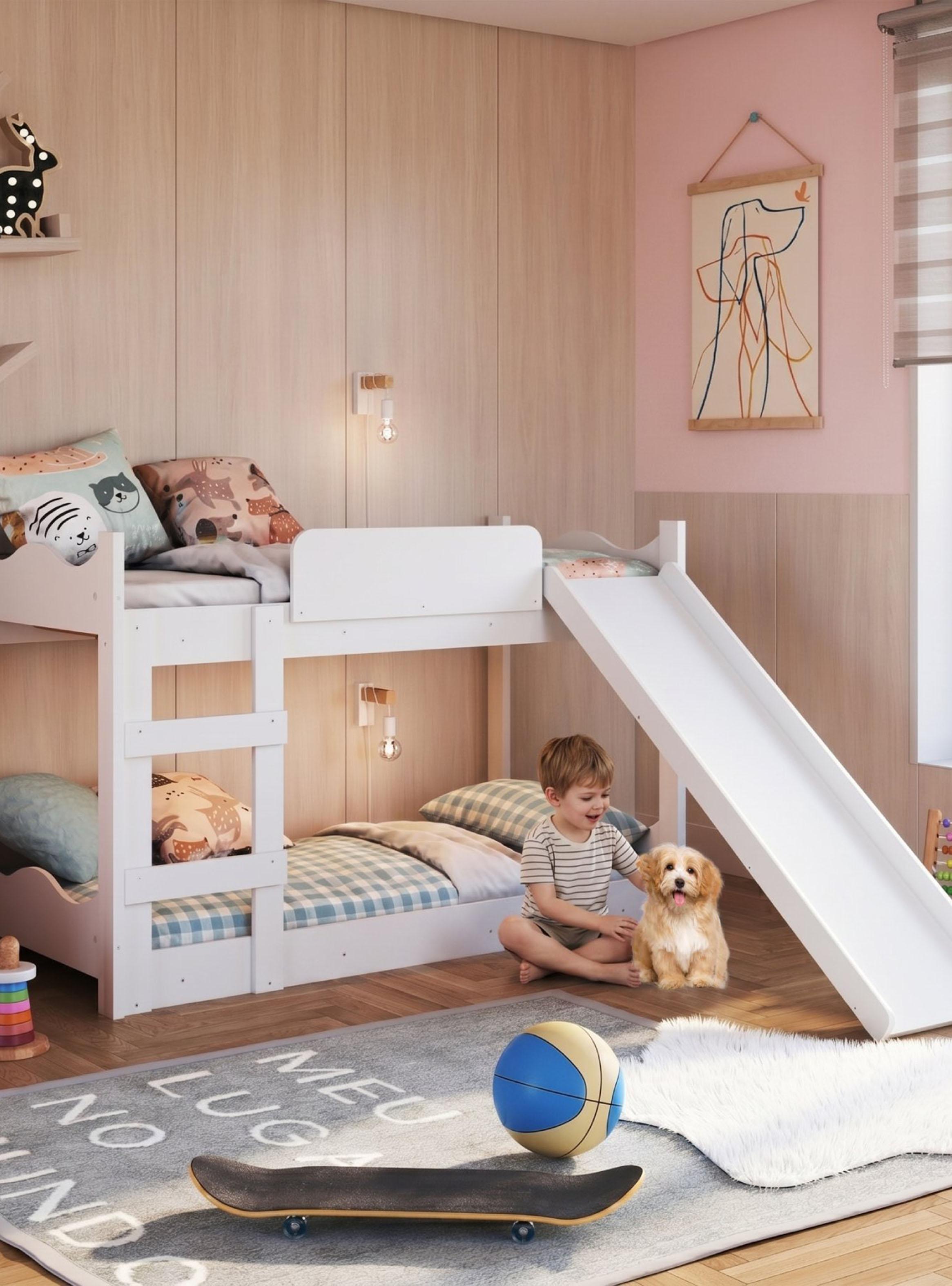 Camarote Infantil de Transición Montessori con Resbalín Blanco-4