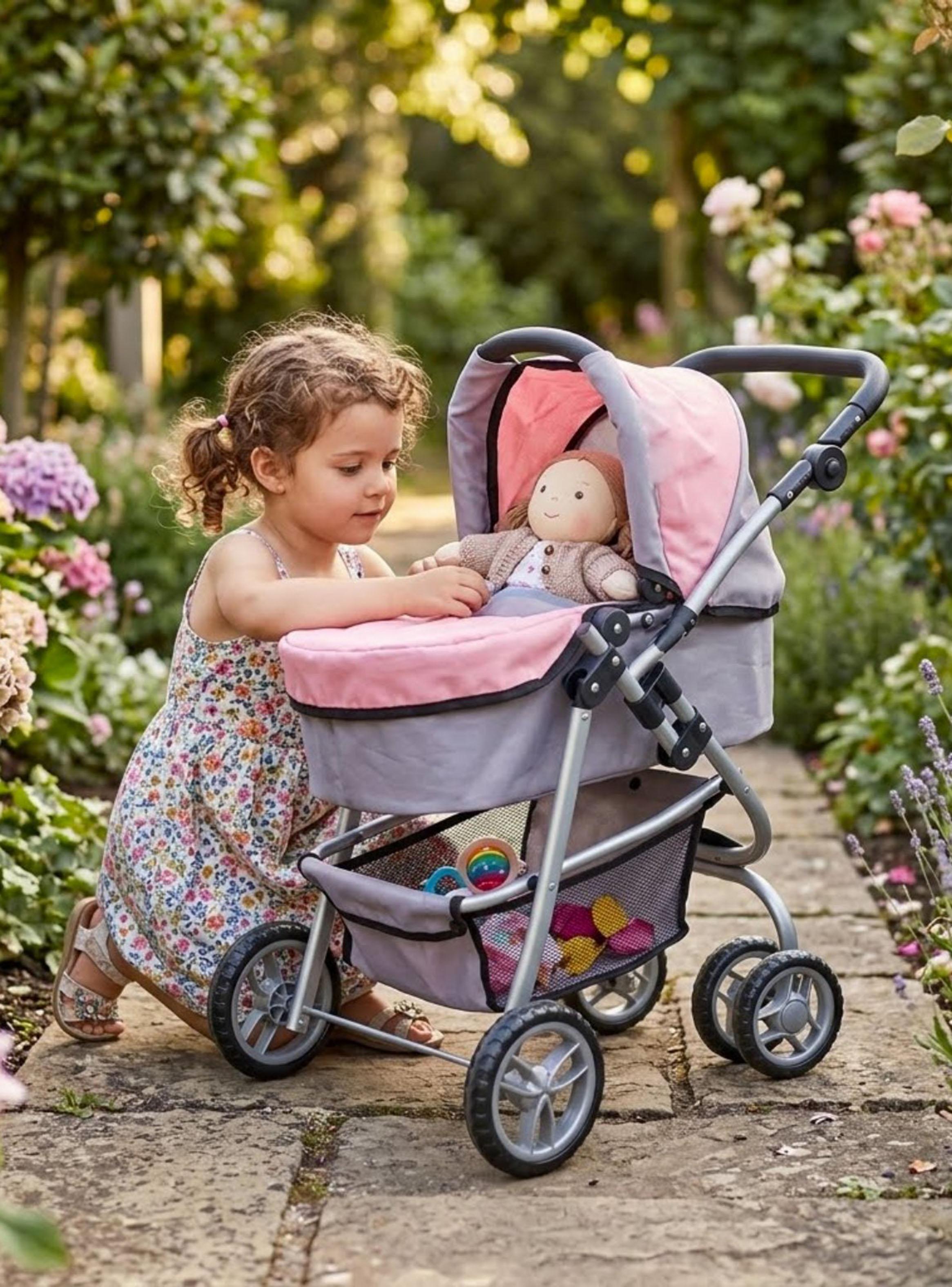 Coche de Muñeca con Manilla Ajustable 3 en 1 Rosado-4