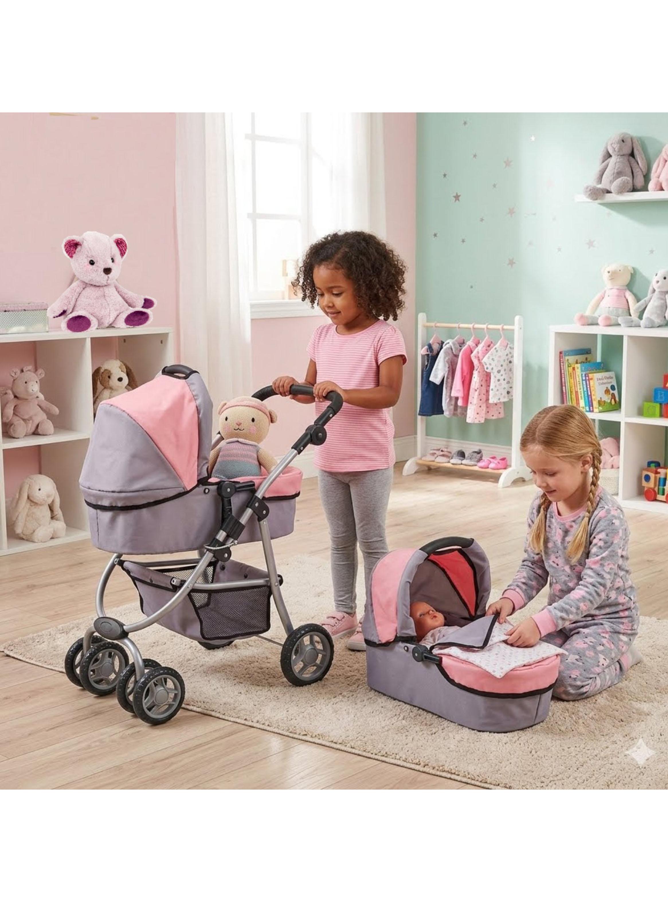 Coche de Muñeca con Manilla Ajustable 3 en 1 Rosado-5