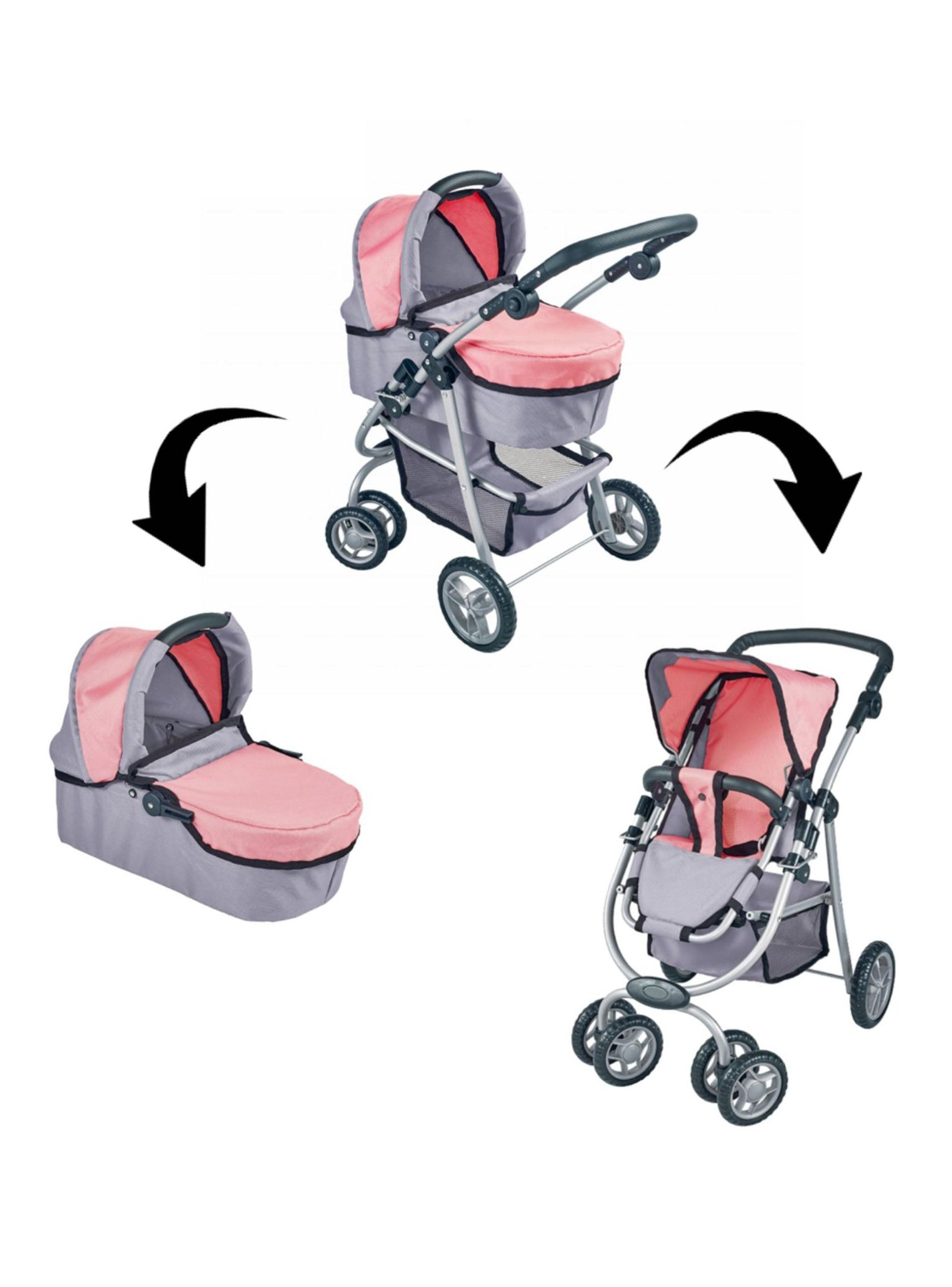 Coche de Muñeca con Manilla Ajustable 3 en 1 Rosado-2