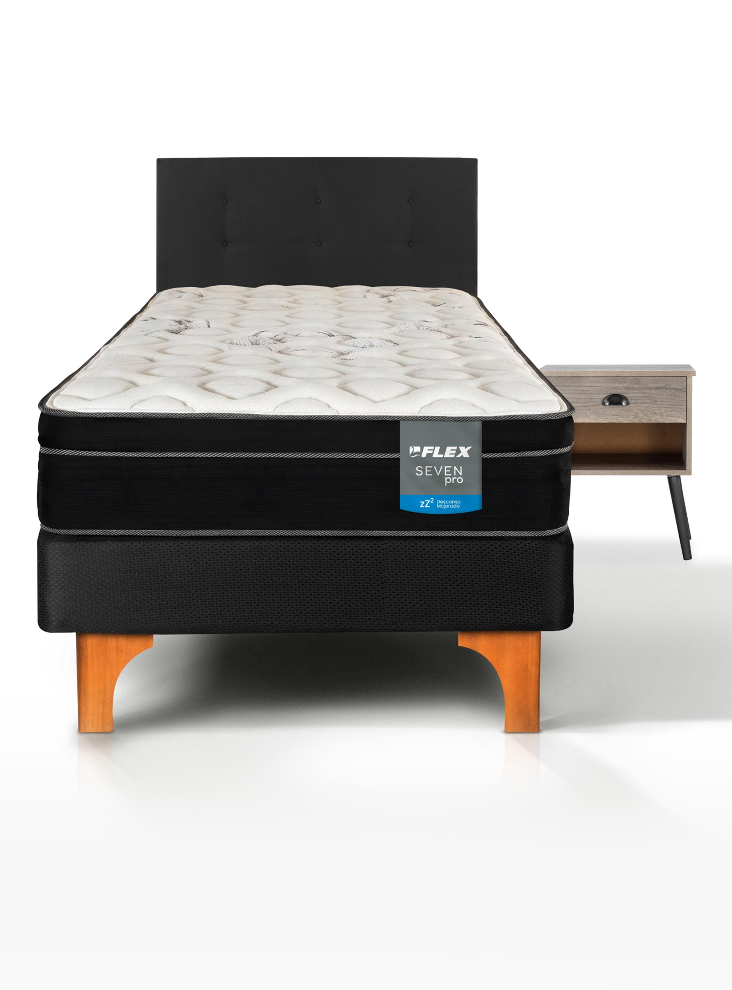 Cama Europea Seven Pro 1.5 Plazasaza + Respaldo Royal + Velador Rock-1