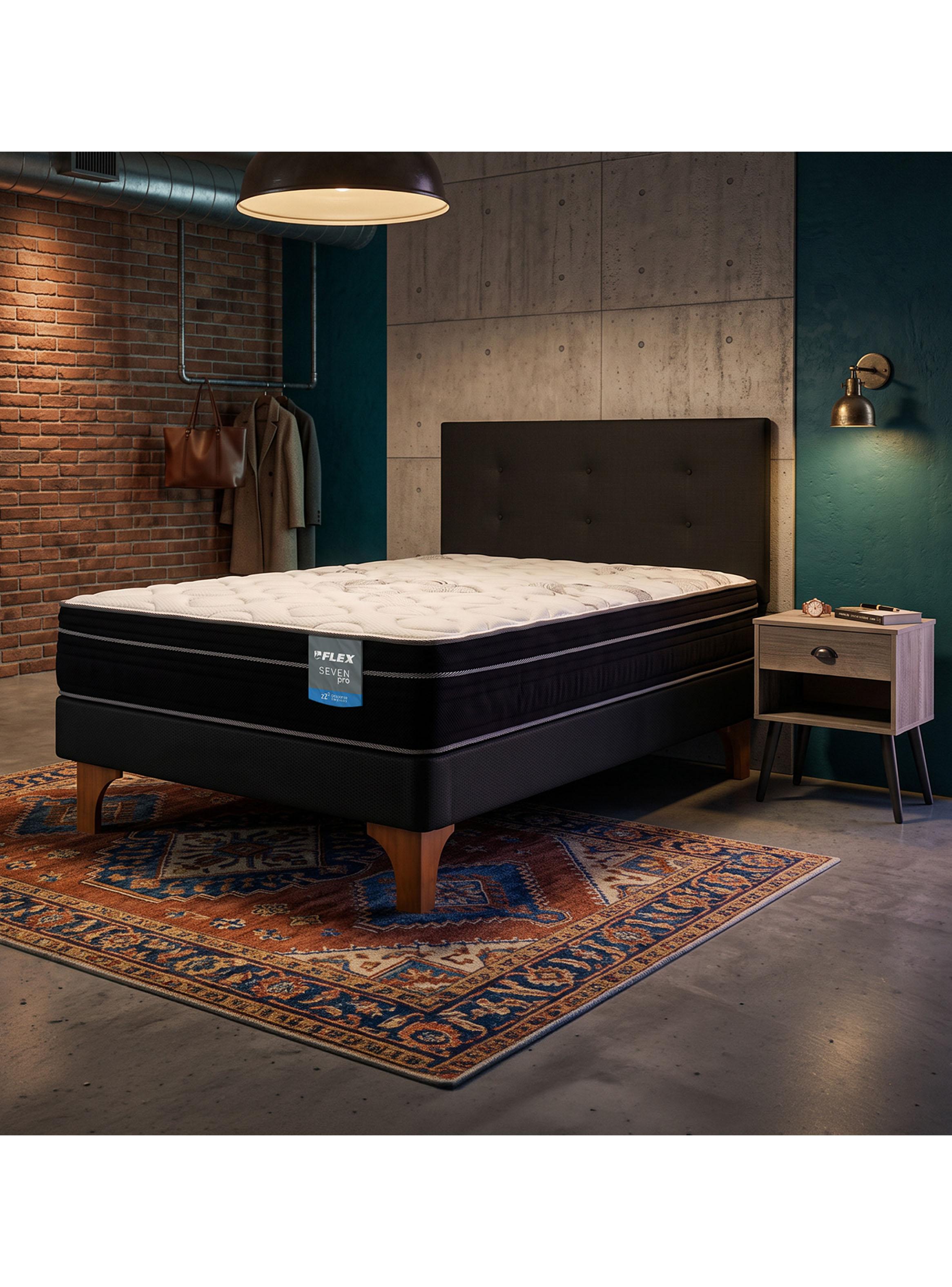 Cama Europea Seven Pro 1.5 Plazasaza + Respaldo Royal + Velador Rock-5
