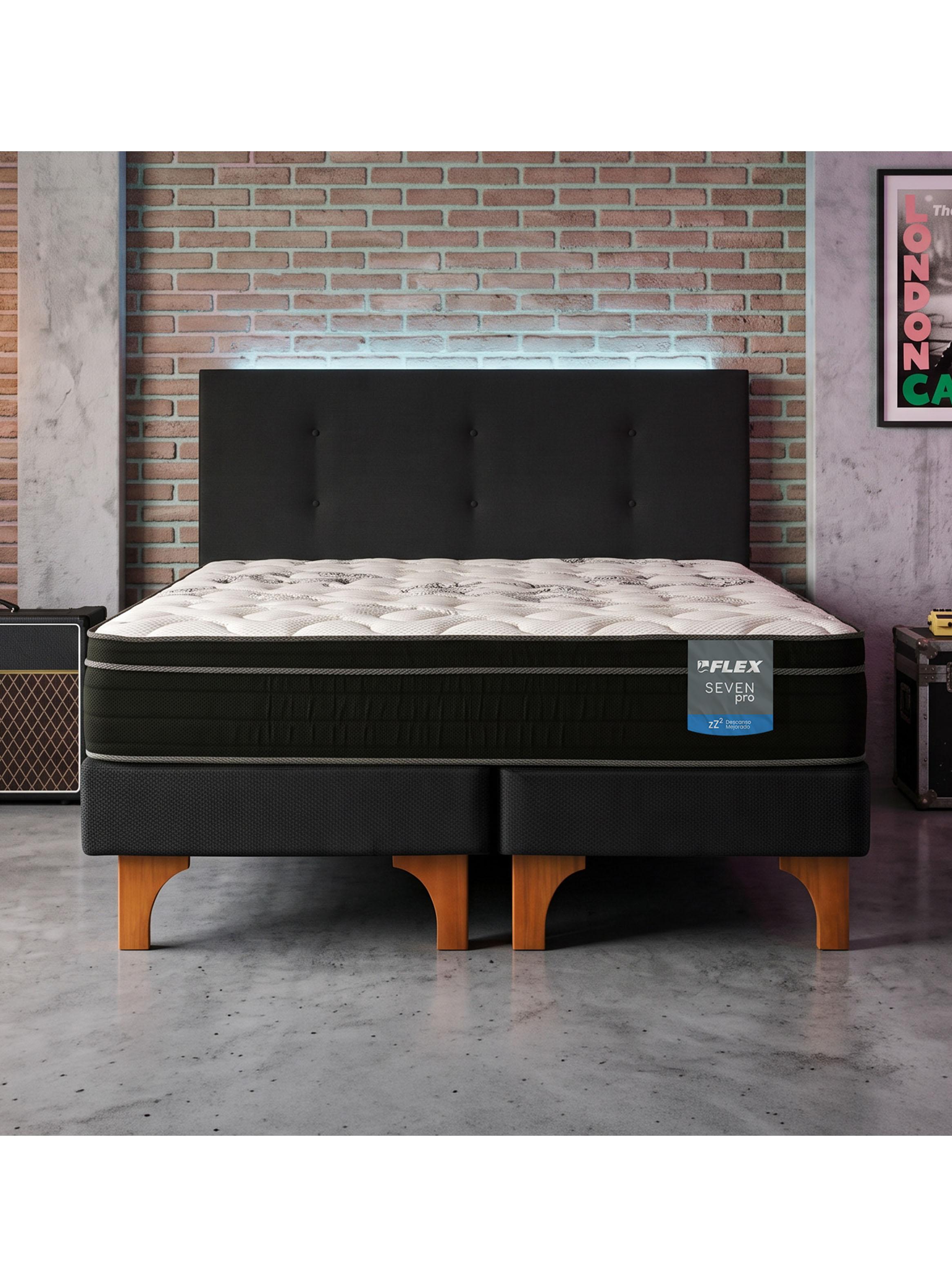 Cama Europea Seven Pro 2 Plazas + Respaldo Royal + Velador Rock-5