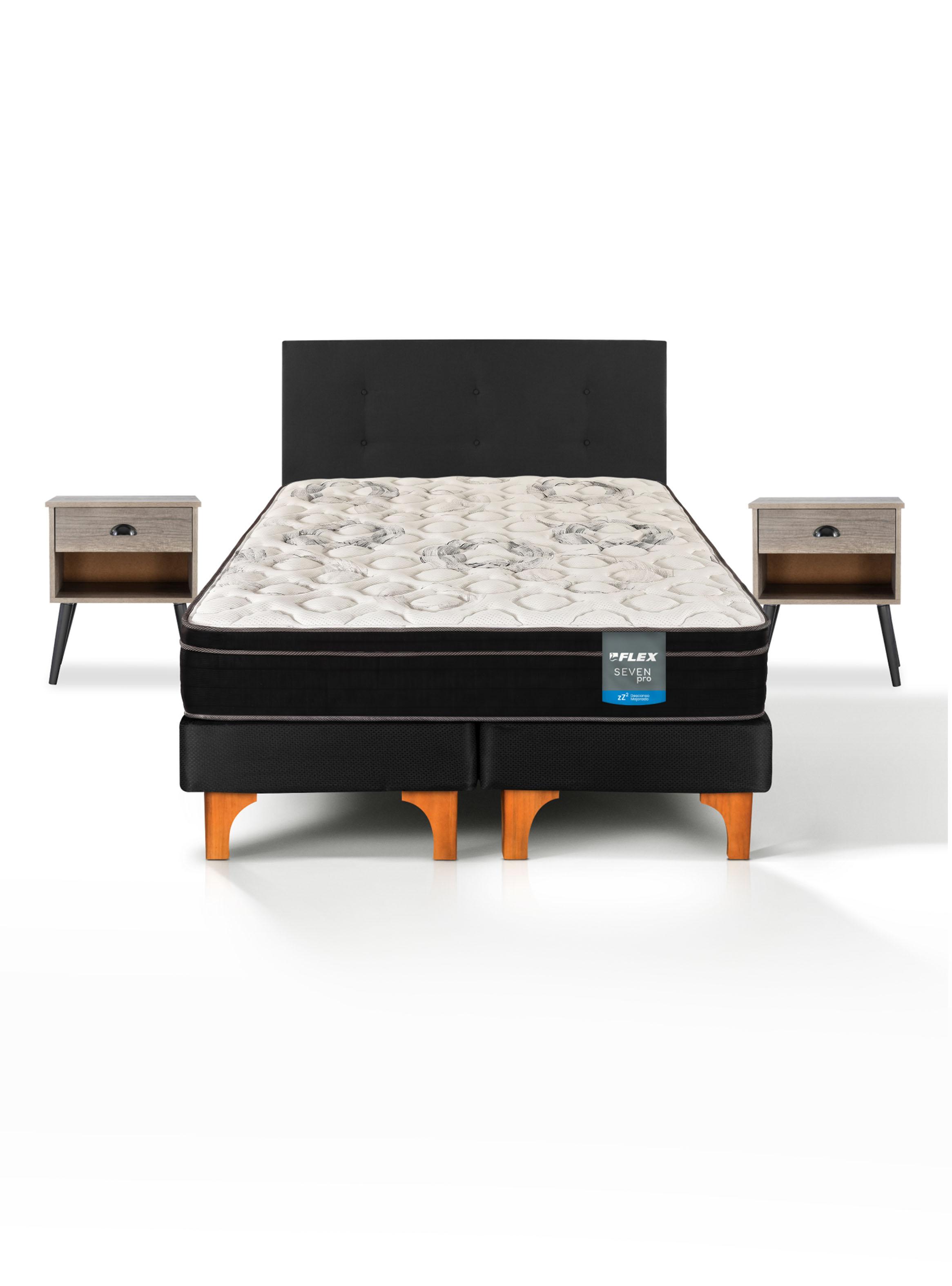 Cama Europea Seven Pro 2 Plazas + Respaldo Royal + Velador Rock-1