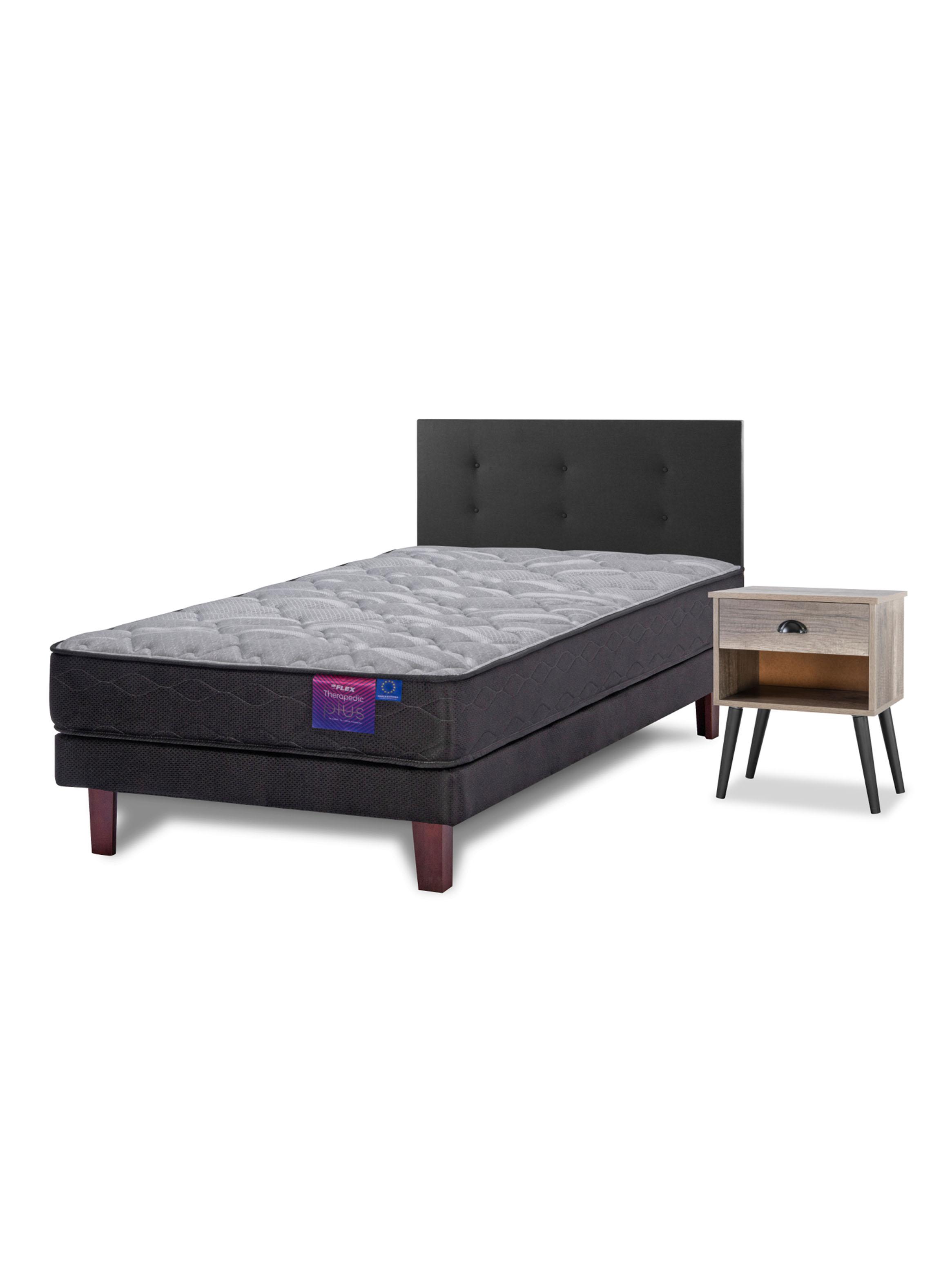 Cama Europea Therapedic Plus 1.5 Plazas + Respaldo Royal + Velador Rock-0