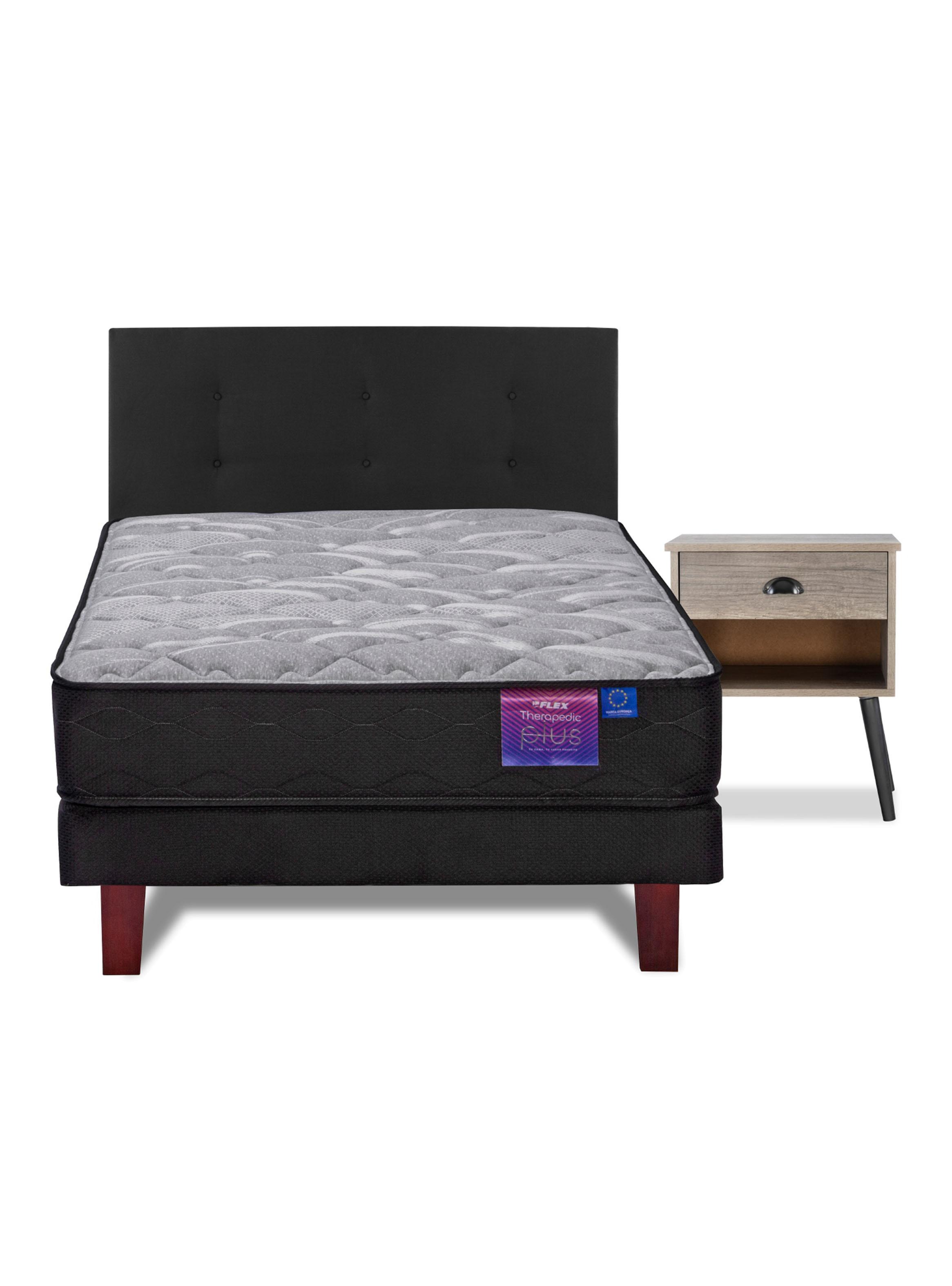 Cama Europea Therapedic Plus 1.5 Plazas + Respaldo Royal + Velador Rock-2
