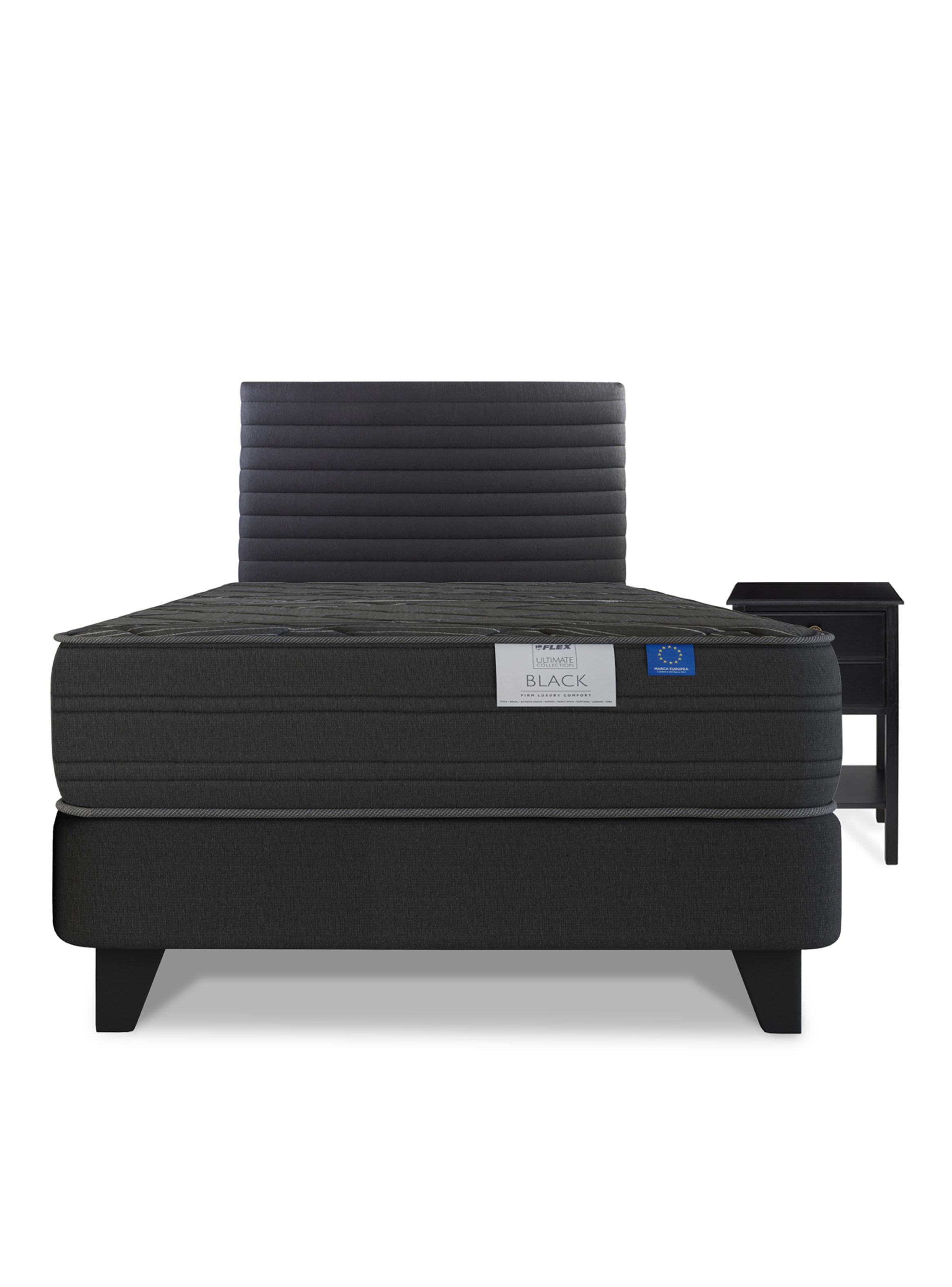 Cama Europea 1.5 Plazas Black Base Normal Gris Respaldo + Velador-2