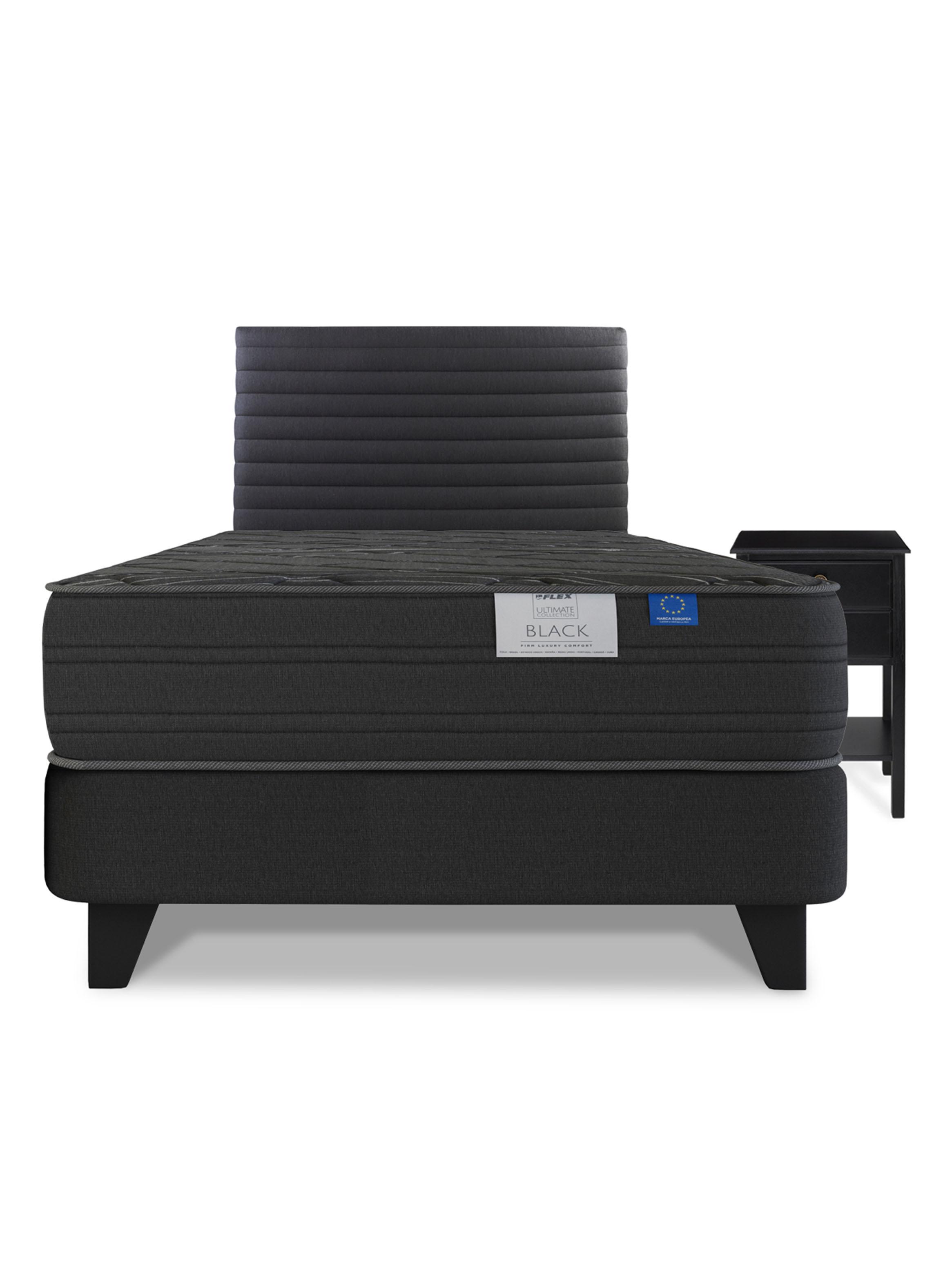Cama Europea 1.5 Plazas Black Base Normal Gris Respaldo + Velador-1