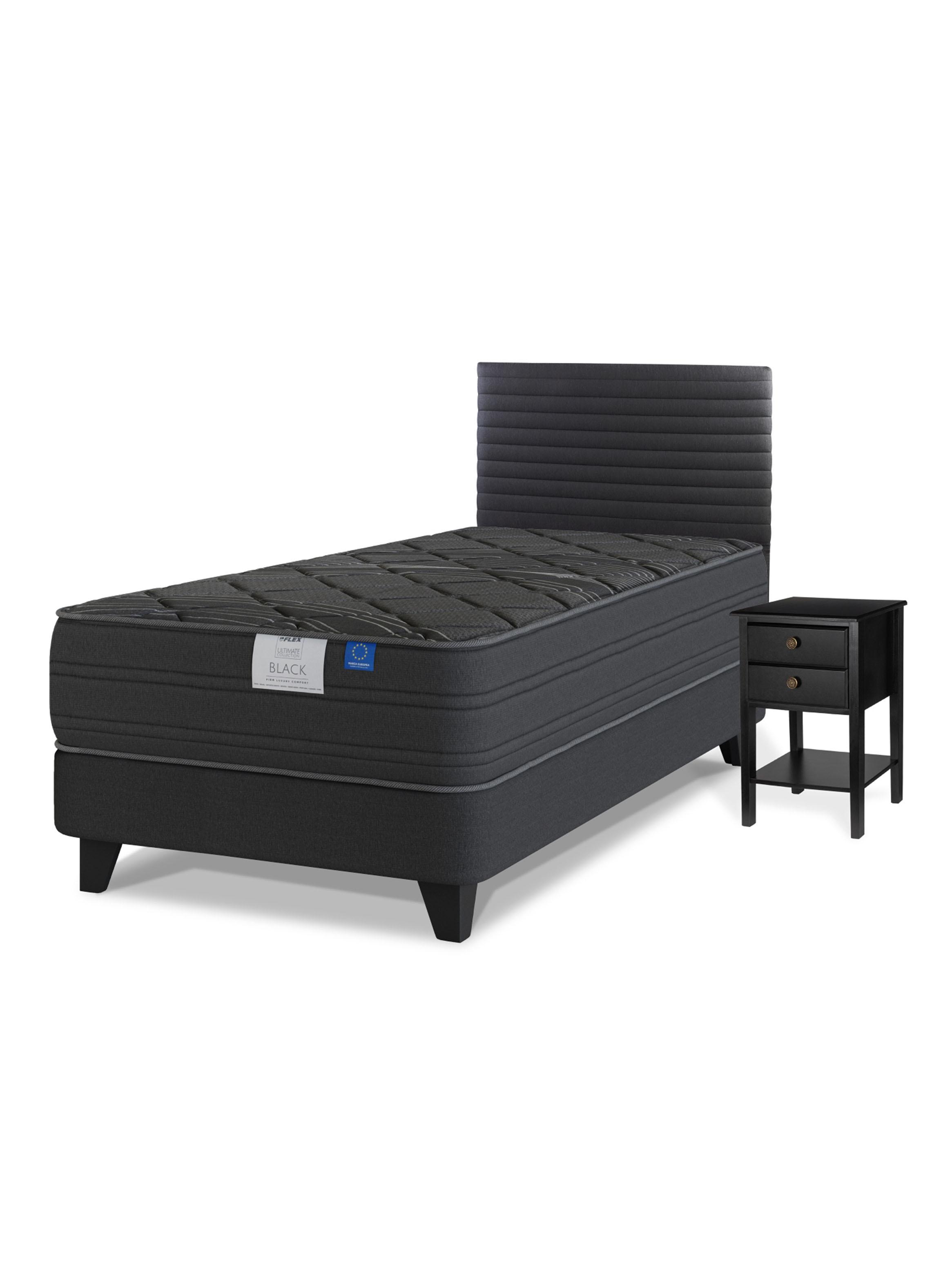 Cama Europea 1.5 Plazas Black Base Normal Gris Respaldo + Velador-0
