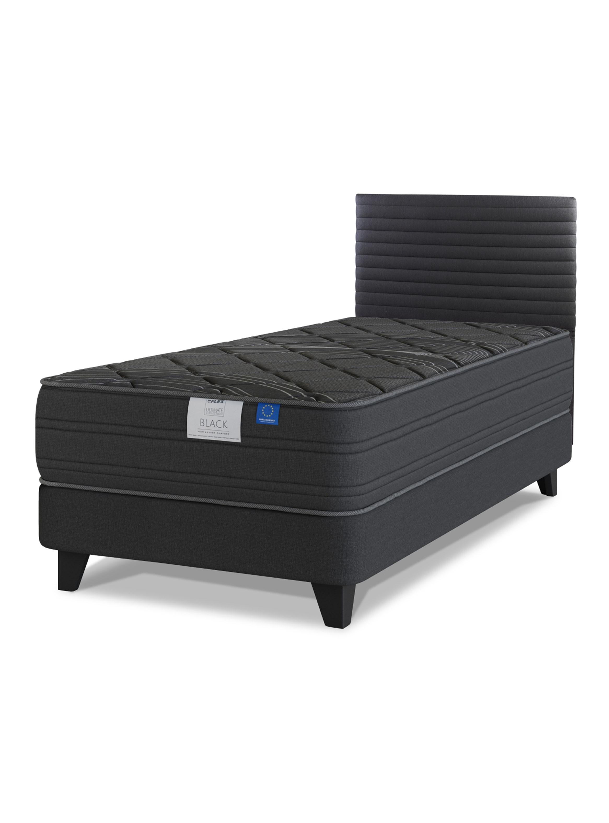 Cama Europea 1.5 Plazas Black Base Normal Respaldo-0