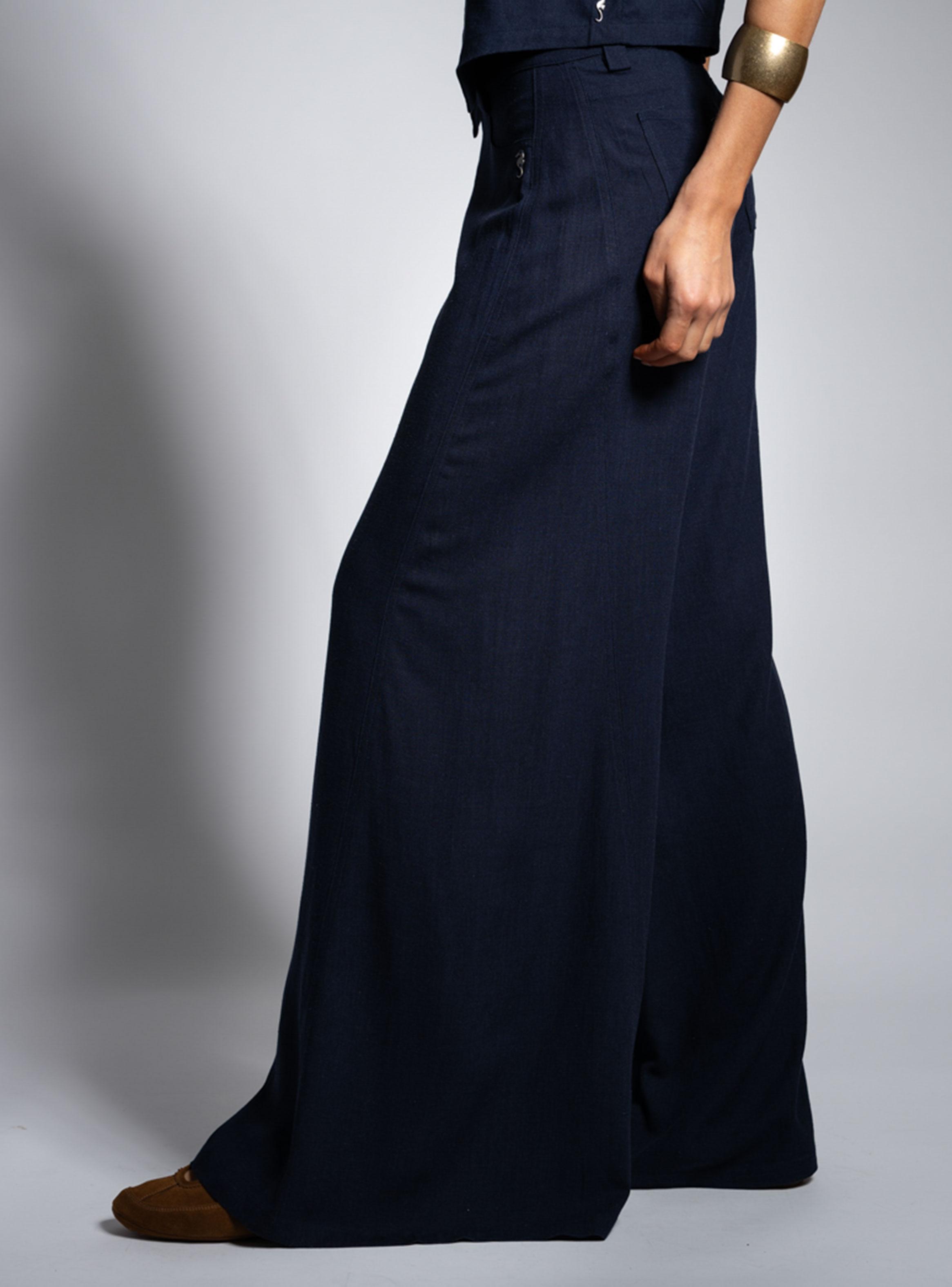 Pantalón Tiro Medio Wide Leg Anna Ta L Azul-2