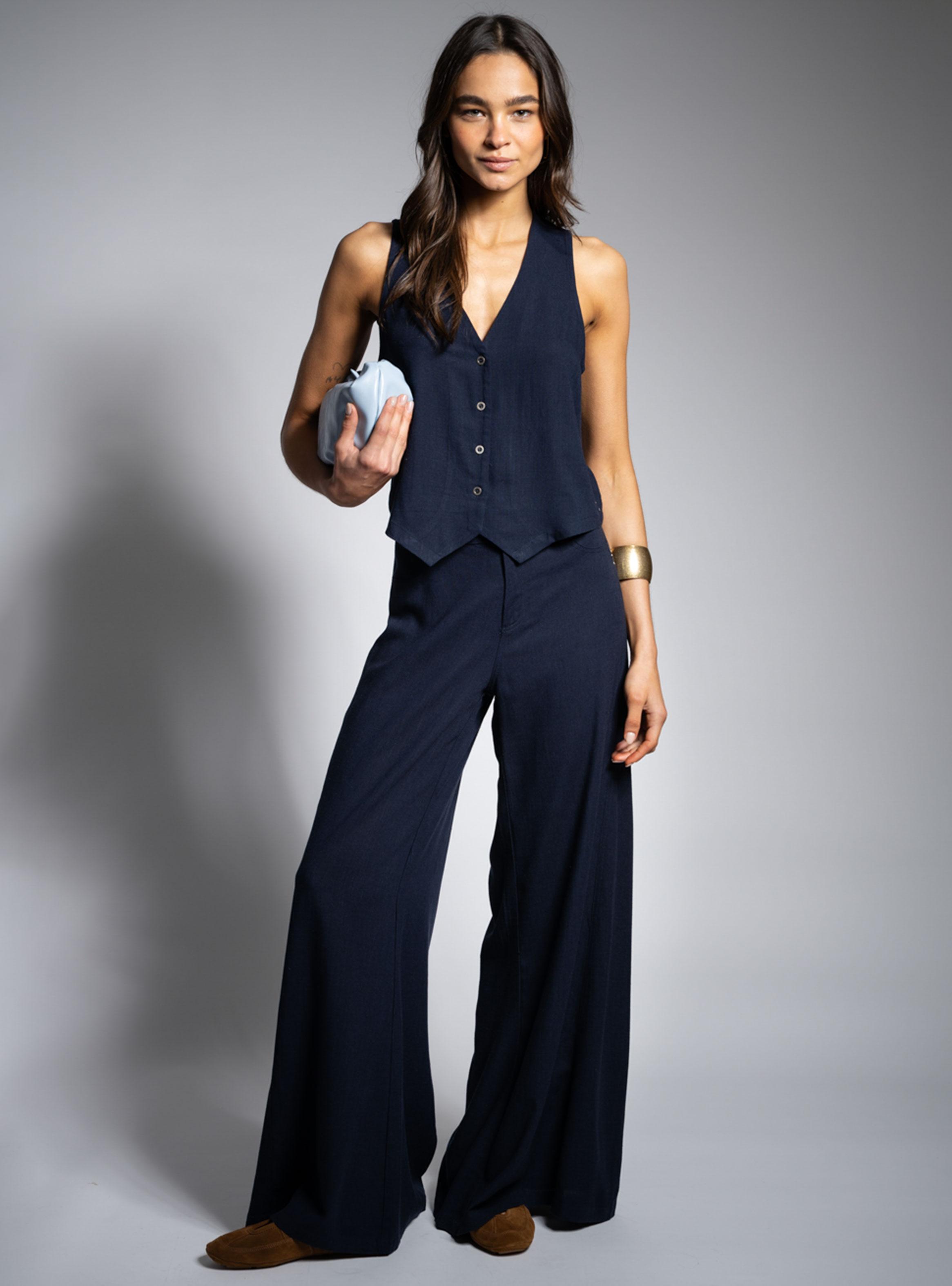 Pantalón Tiro Medio Wide Leg Anna Ta L Azul-4