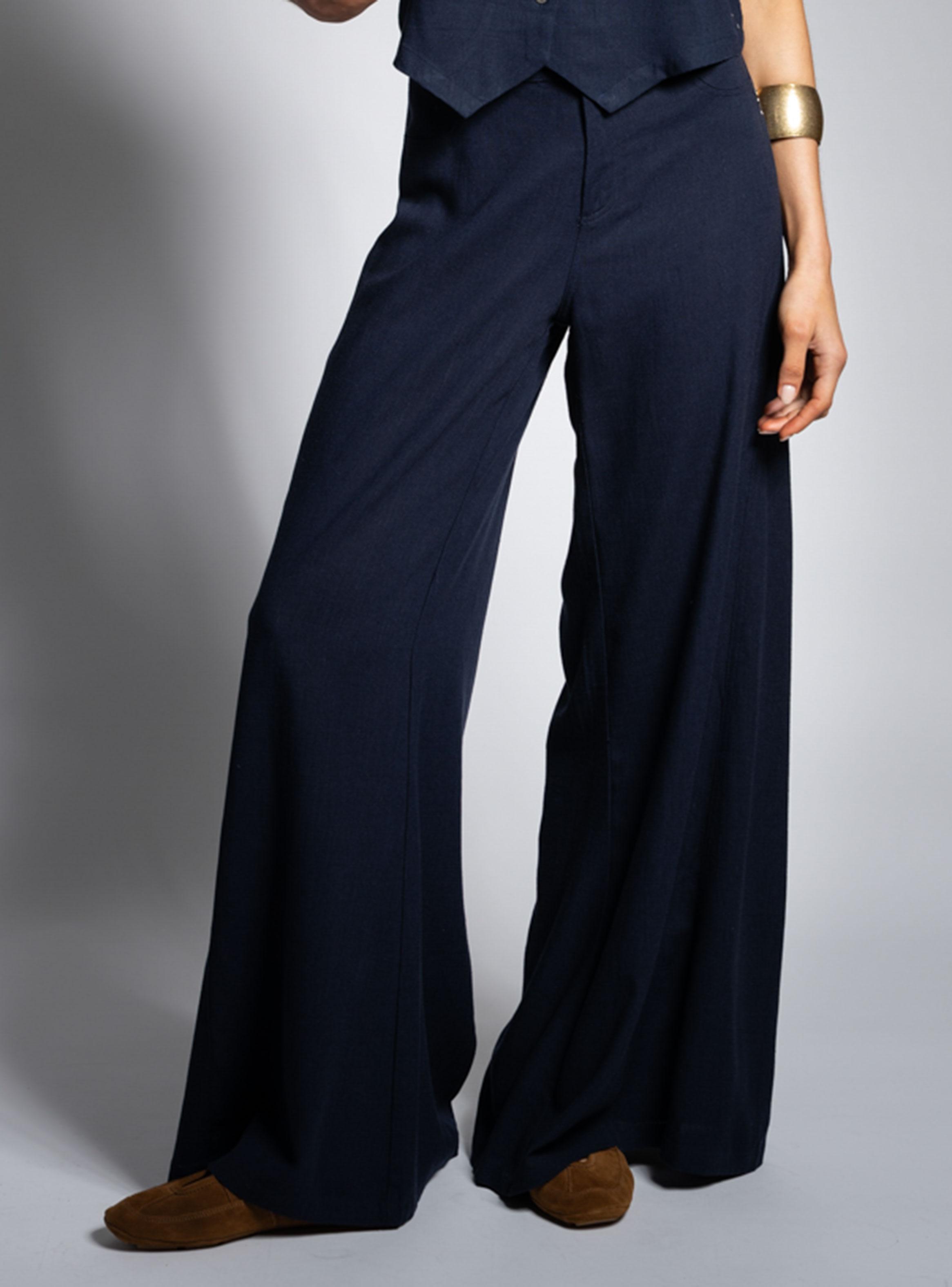 Pantalón Tiro Medio Wide Leg Anna Ta L Azul-0