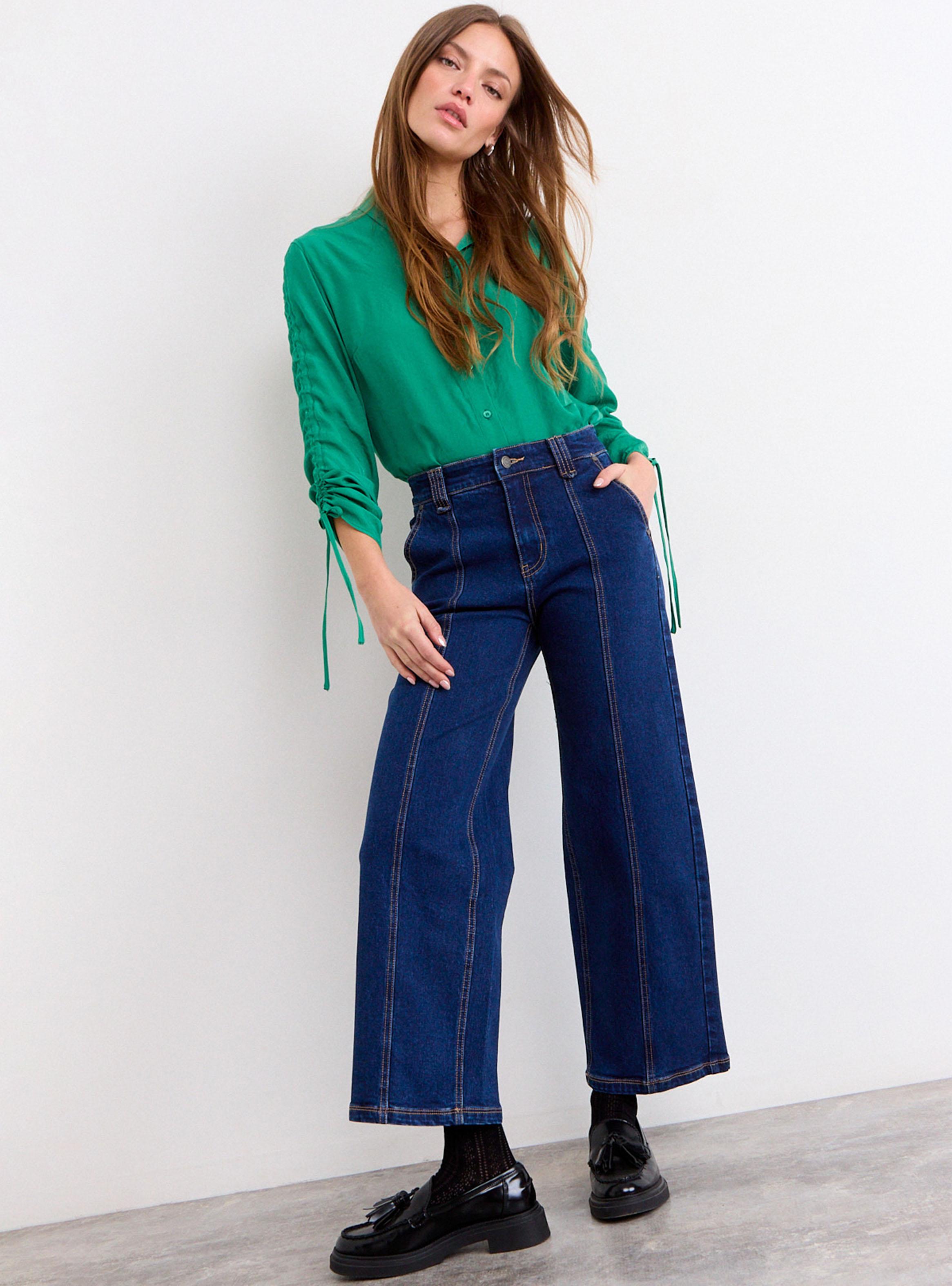 Jeans Liso Wide Leg con Cierre y Tiro Medio-4