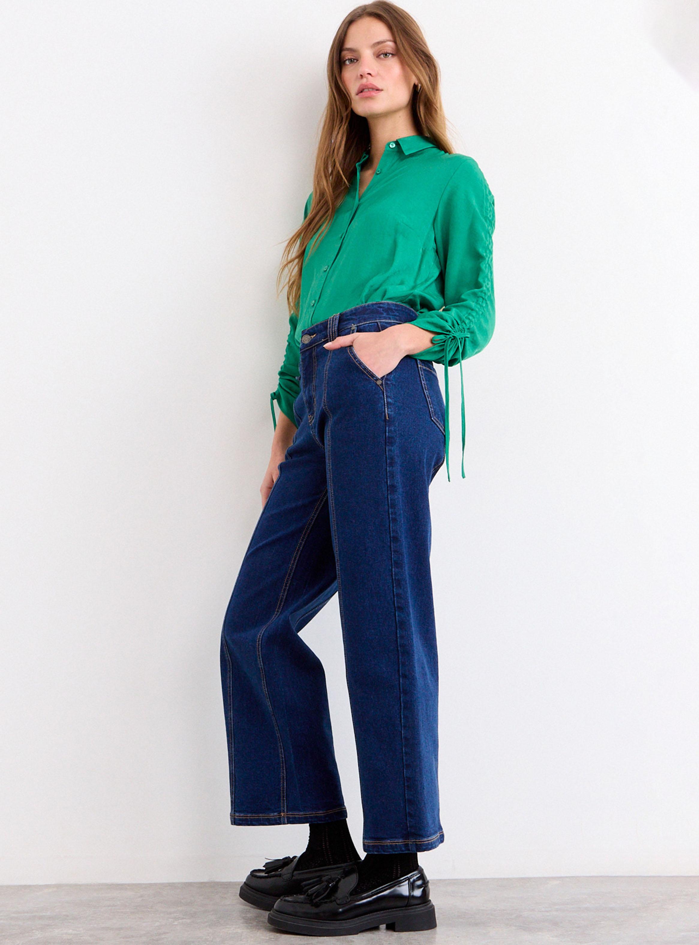 Jeans Liso Wide Leg con Cierre y Tiro Medio-3