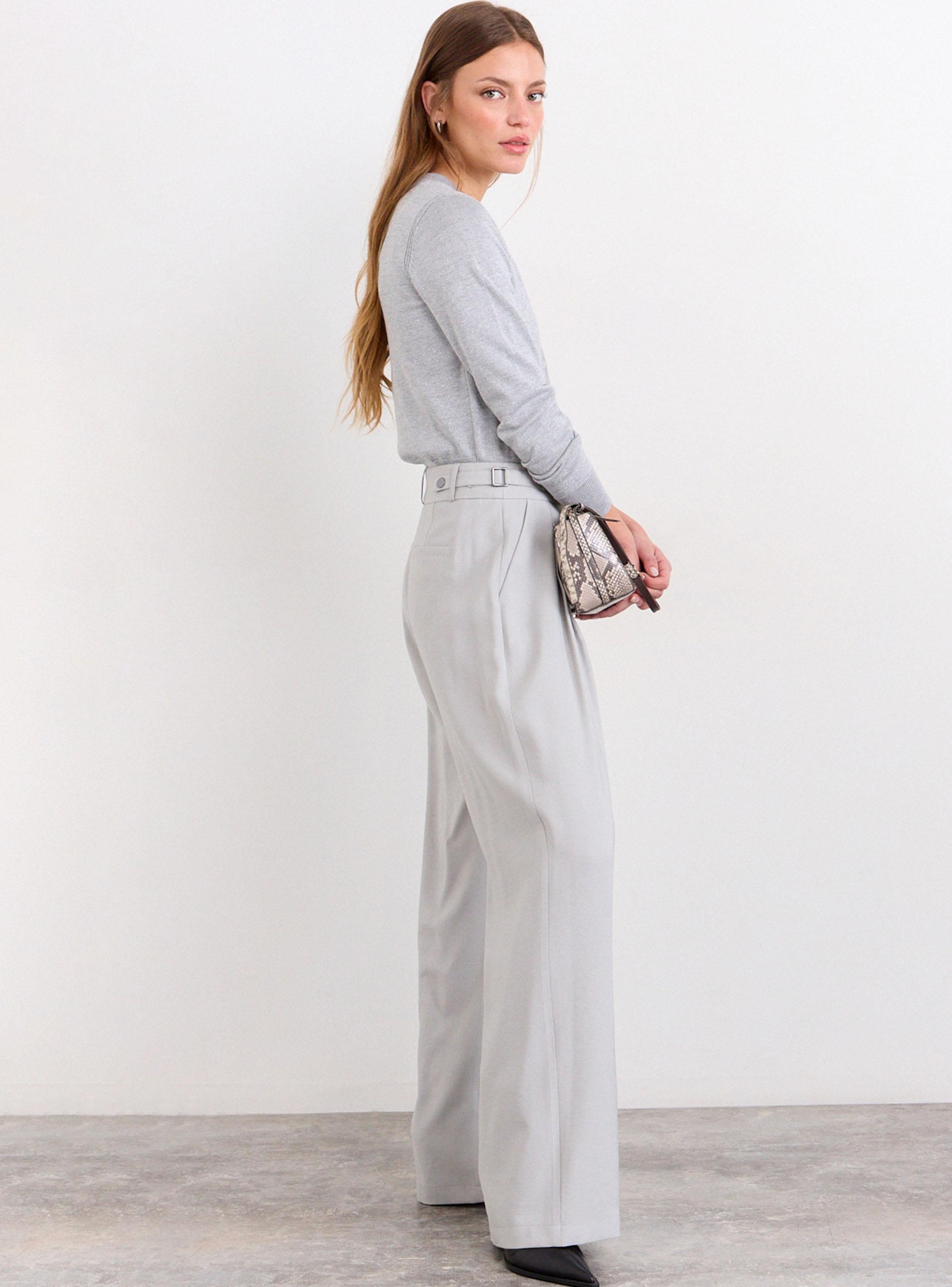 Pantalón Liso Wide Leg Tiro Medio Pretina Detalle-4