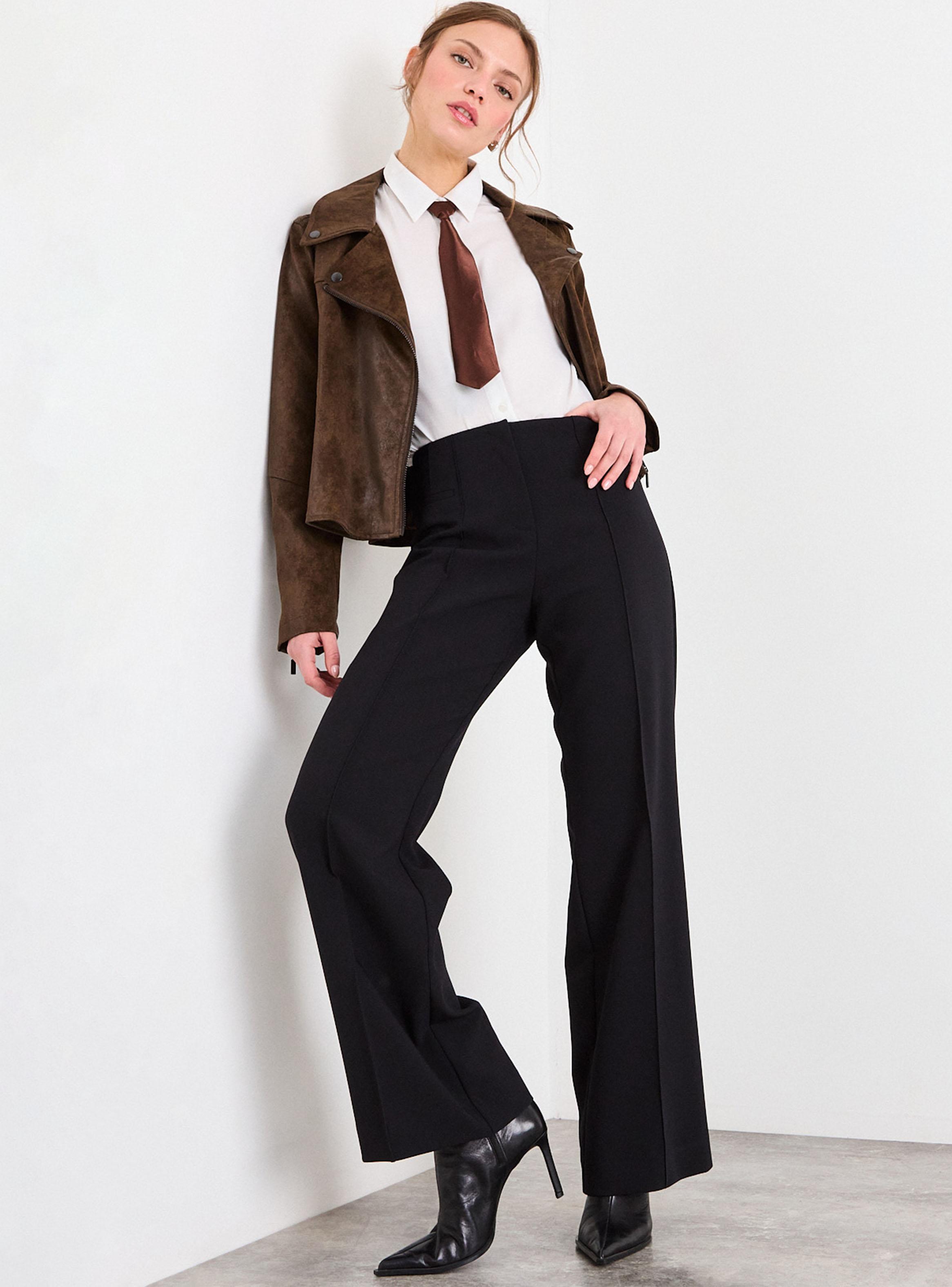 Pantalón Liso Wide Leg Tiro Medio Color Básico-3