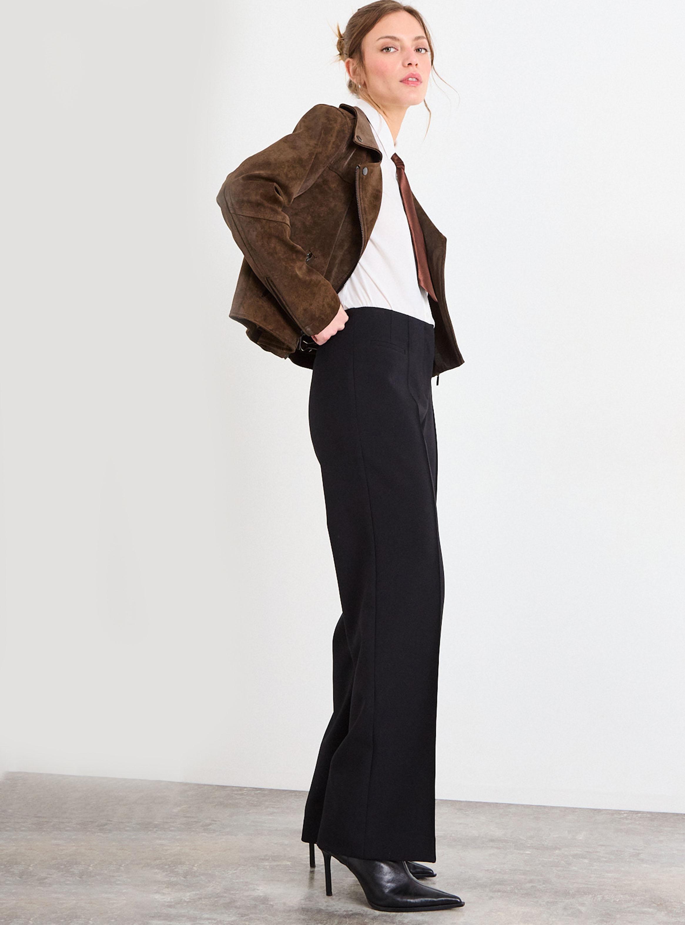 Pantalón Liso Wide Leg Tiro Medio Color Básico-4