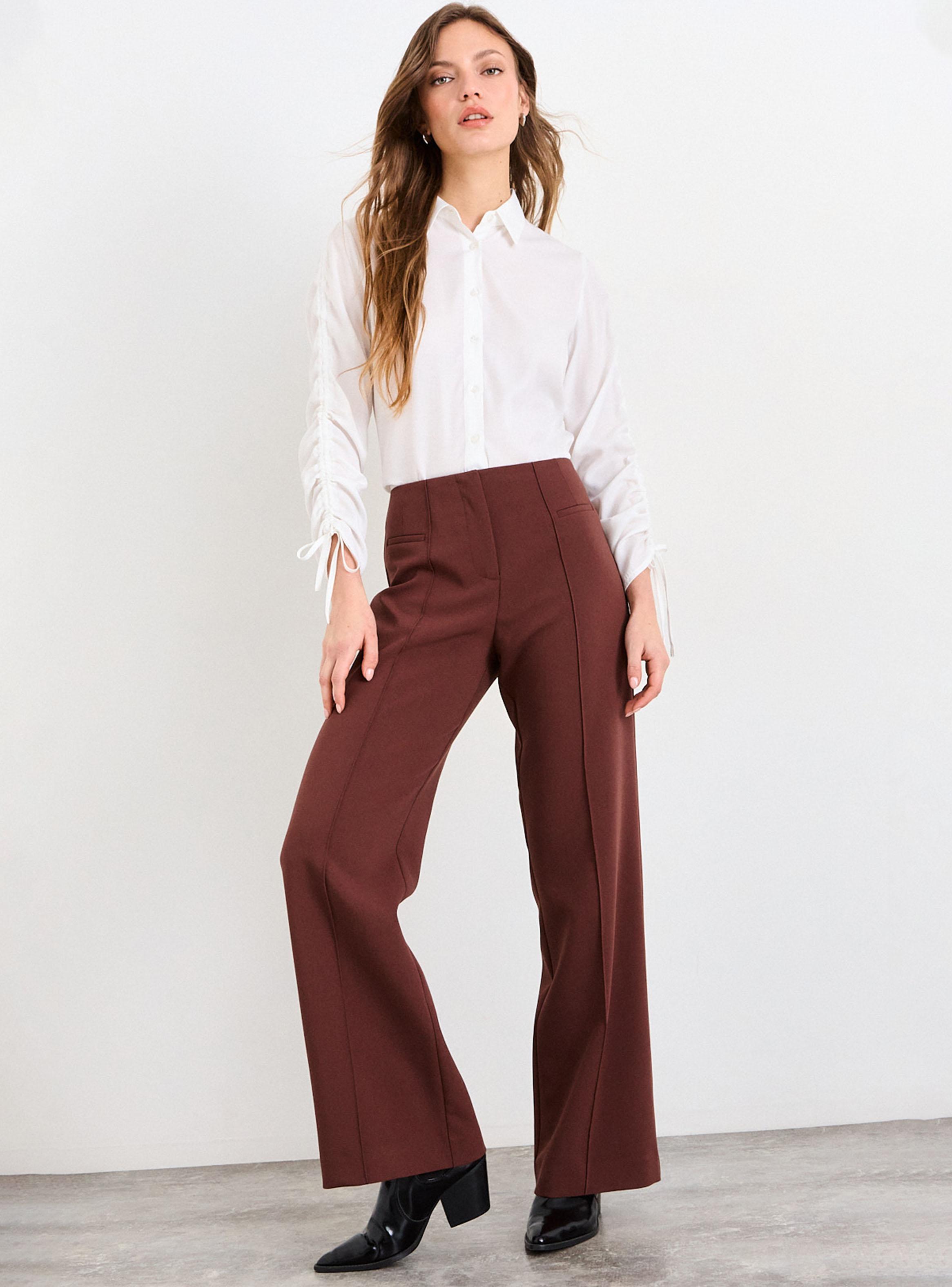 Pantalón Liso Wide Leg Tiro Medio y Cierre-3
