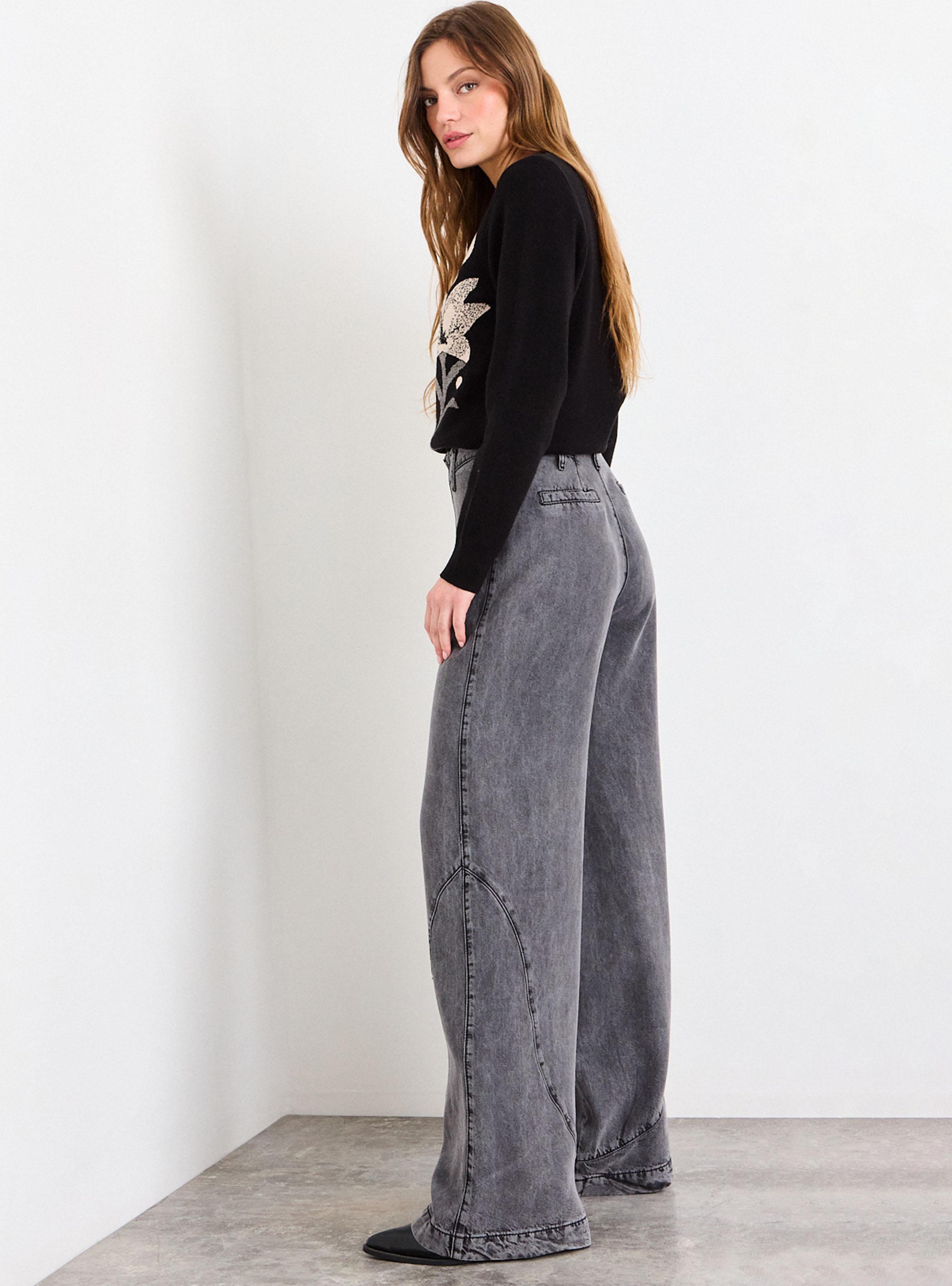 Pantalón Liso Wide Leg Tiro Medio Cierre-4