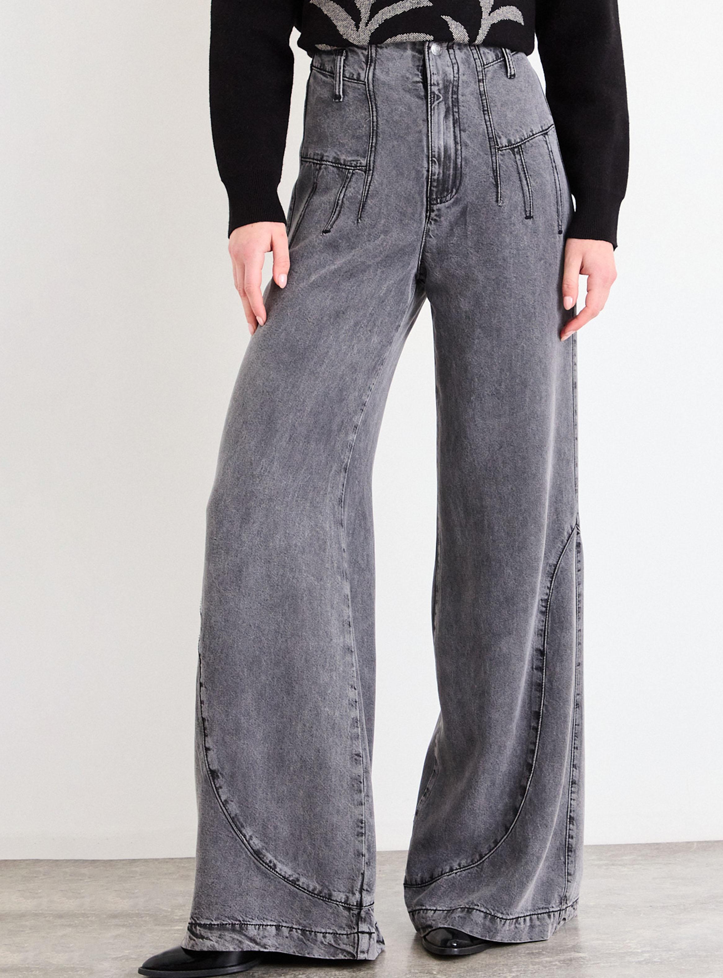 Pantalón Liso Wide Leg Tiro Medio Cierre-0