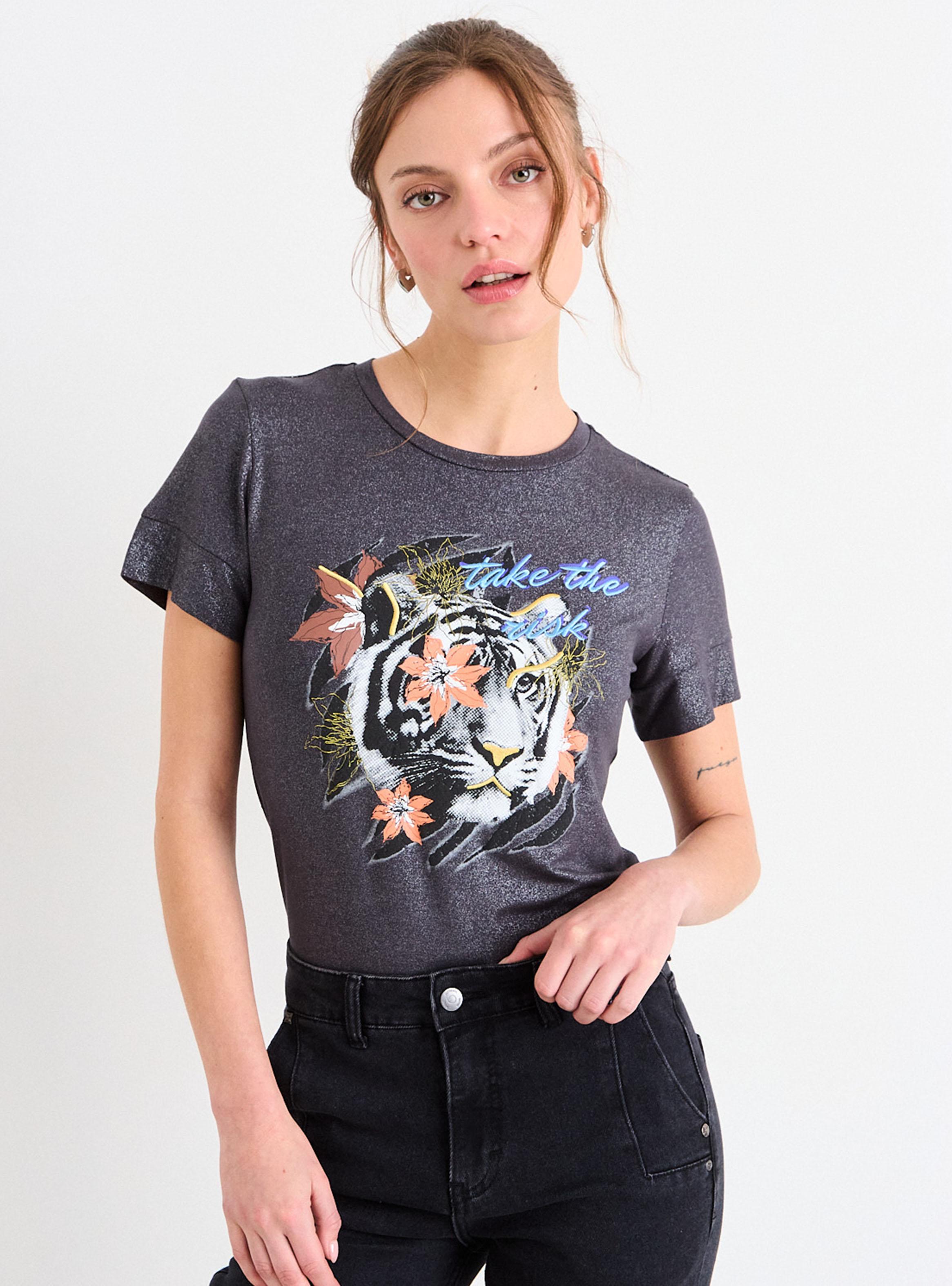 Polera Estampada Tigre Detalle Metalizado-0