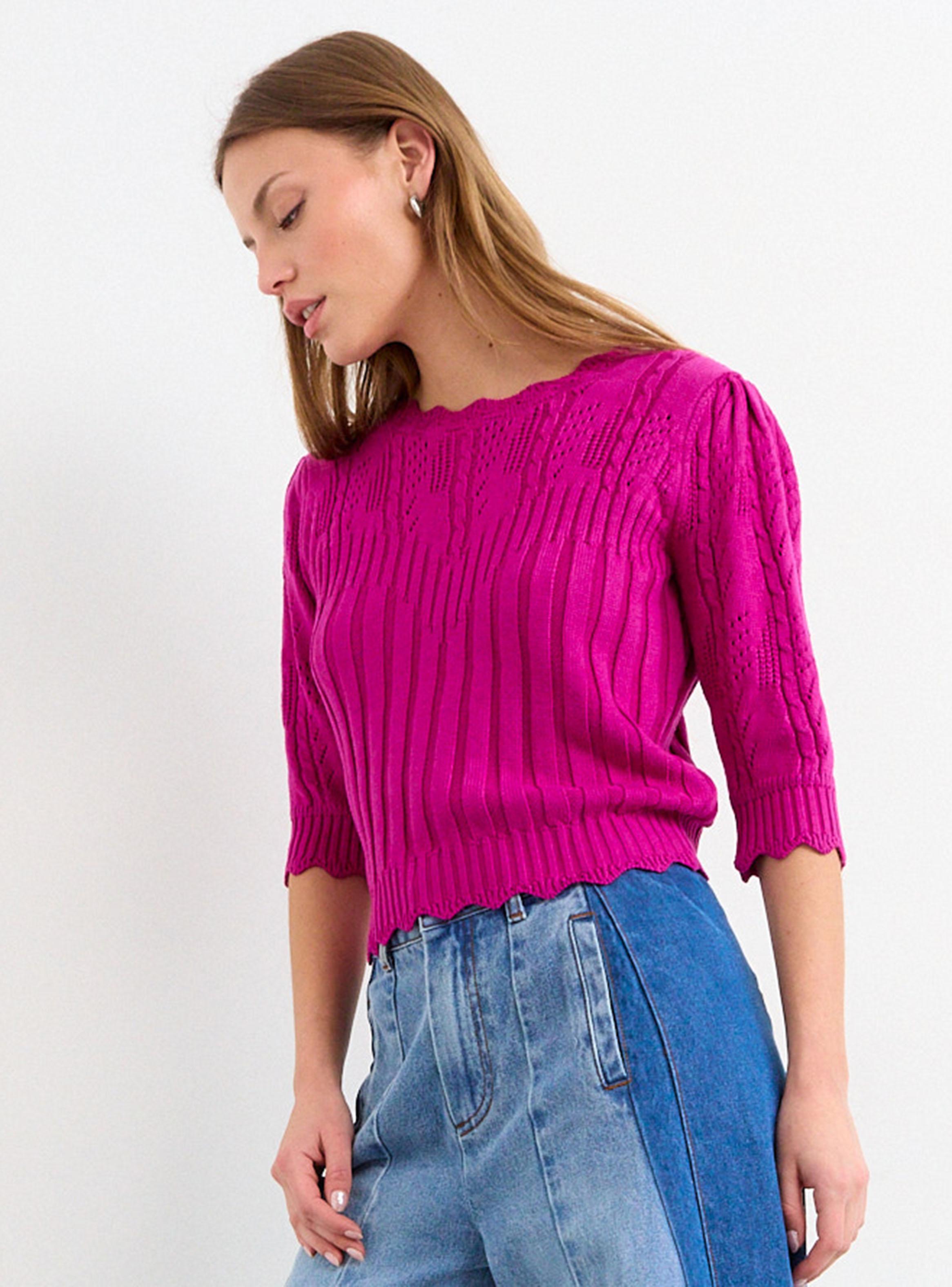 Sweater Liso Regular Manga Tres Cuartos-1