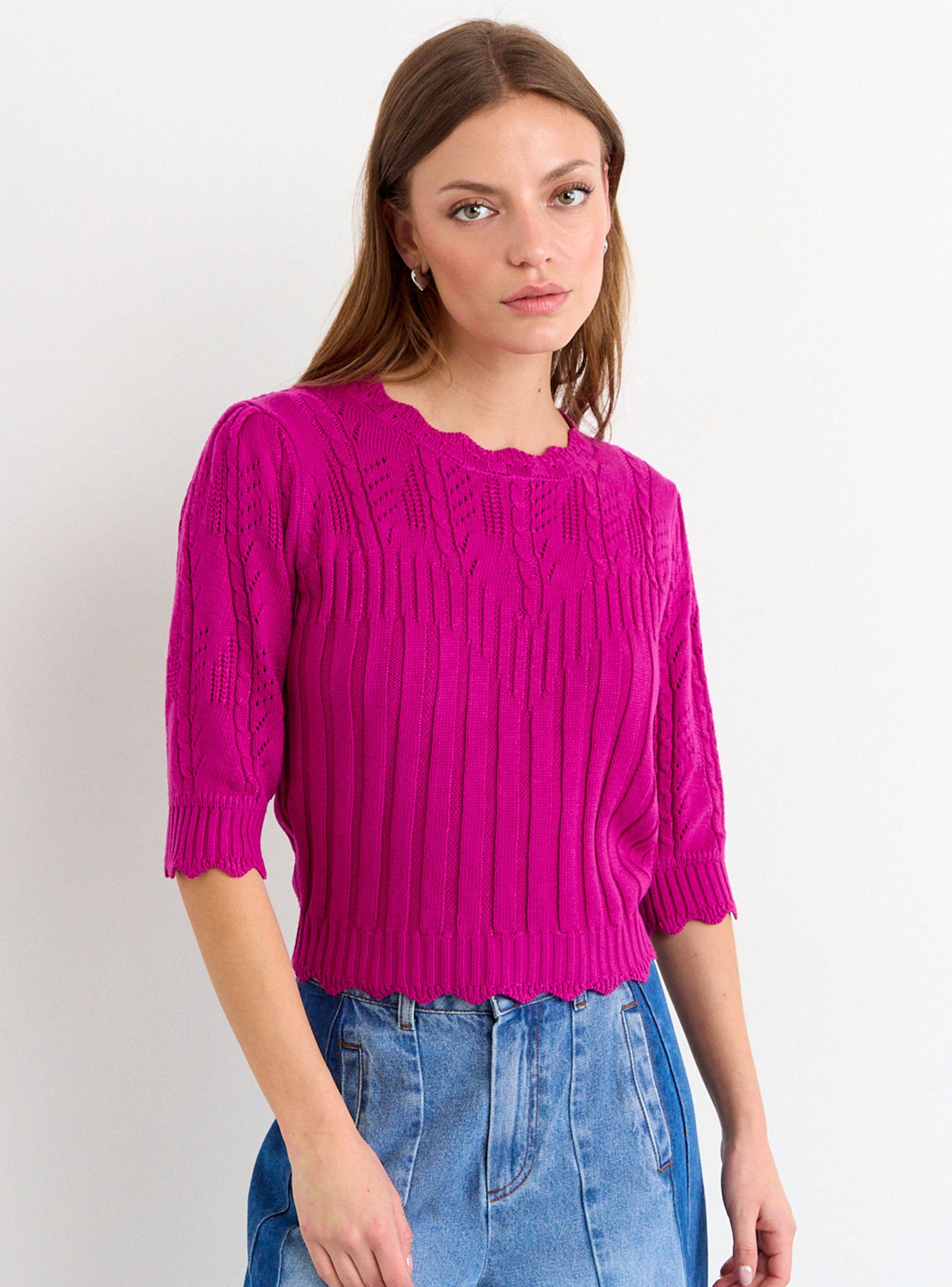 Sweater Liso Regular Manga Tres Cuartos-0