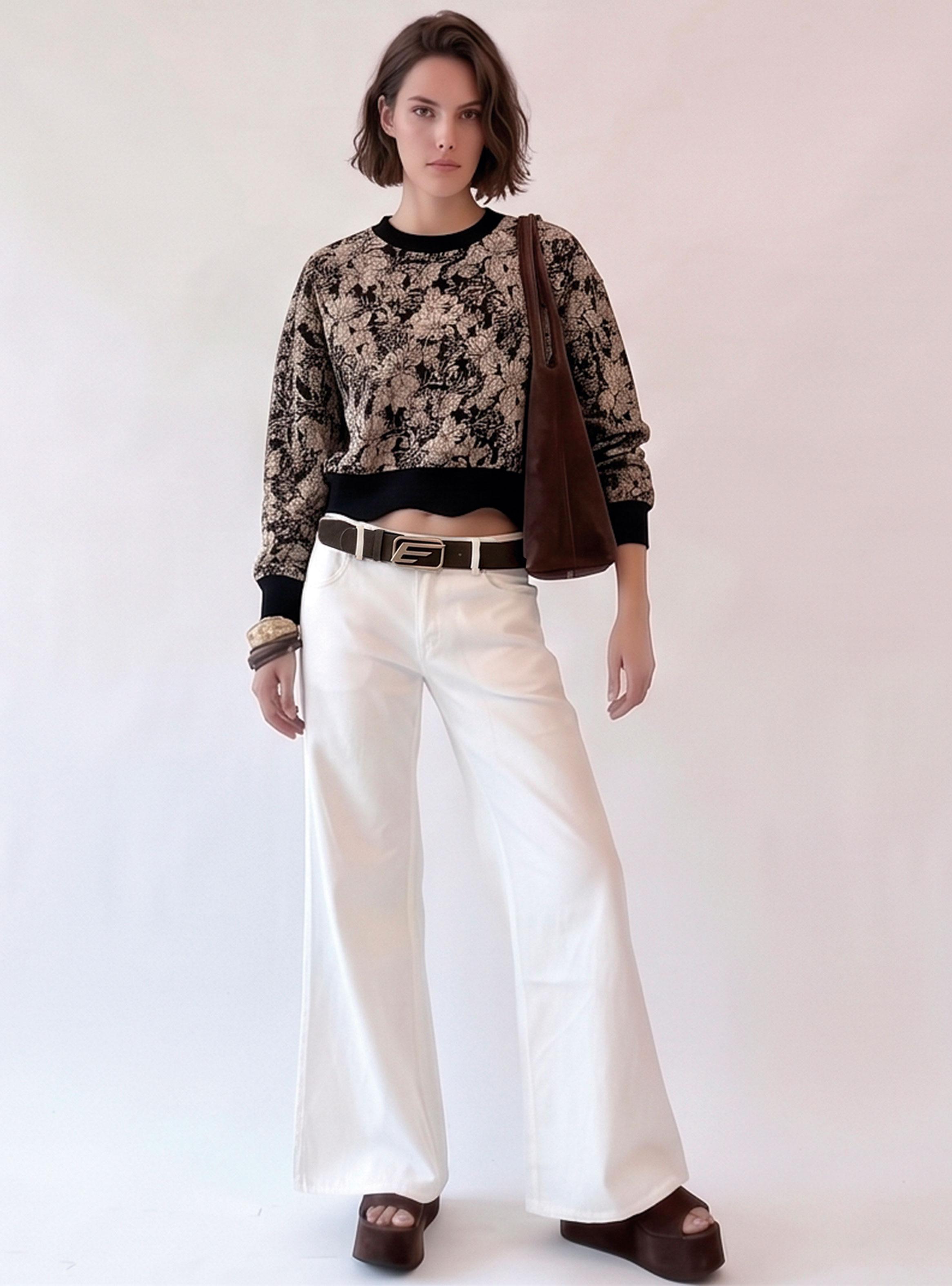 Polerón Jacquard Knit Cuello Redondo Asimétrico-3
