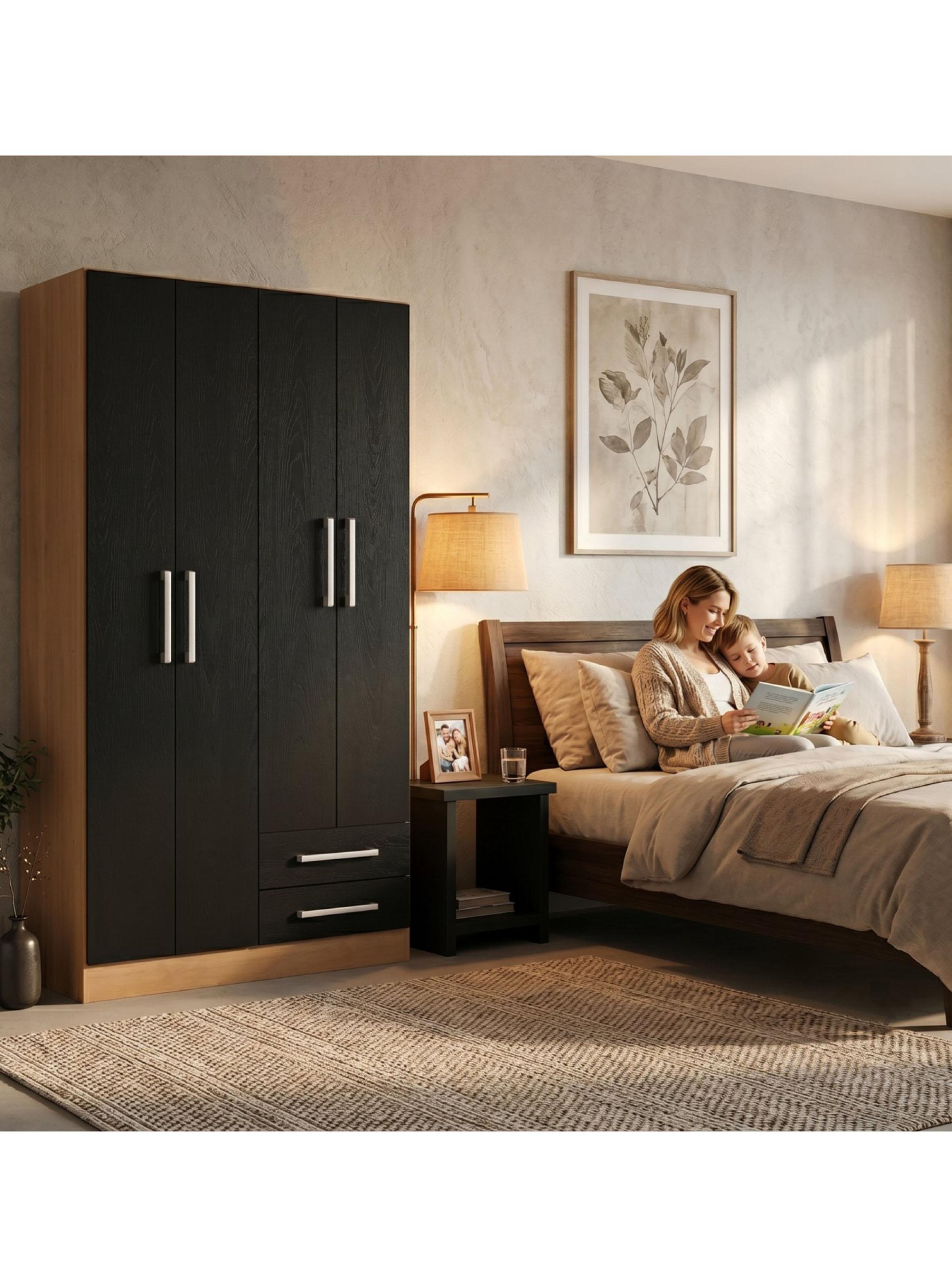 Clóset Ropero 4 Puertas 2 Cajones Canela Negro 174.3x90.4x37.8 cm MDP-4