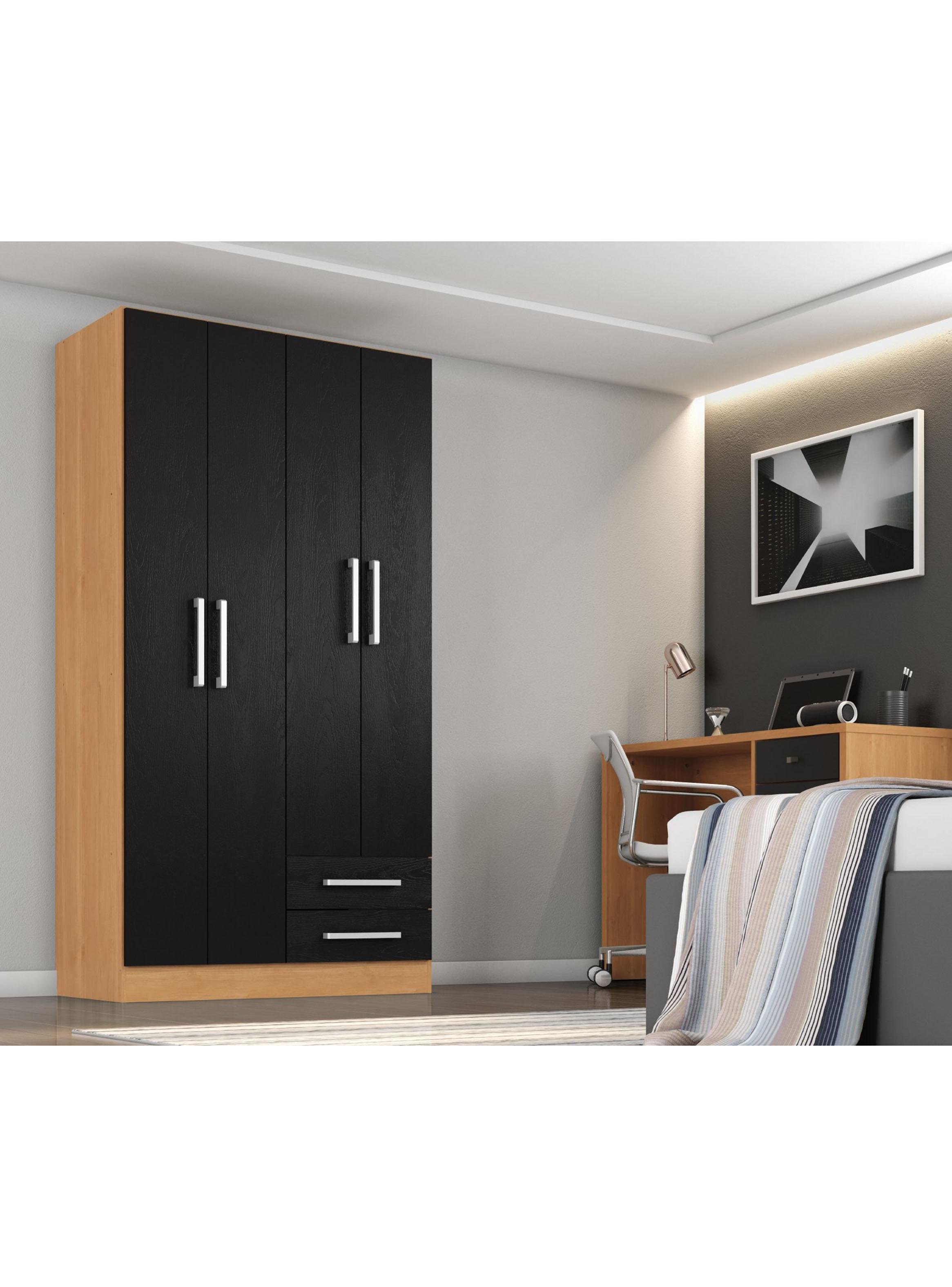 Clóset Ropero 4 Puertas 2 Cajones Canela Negro 174.3x90.4x37.8 cm MDP-3