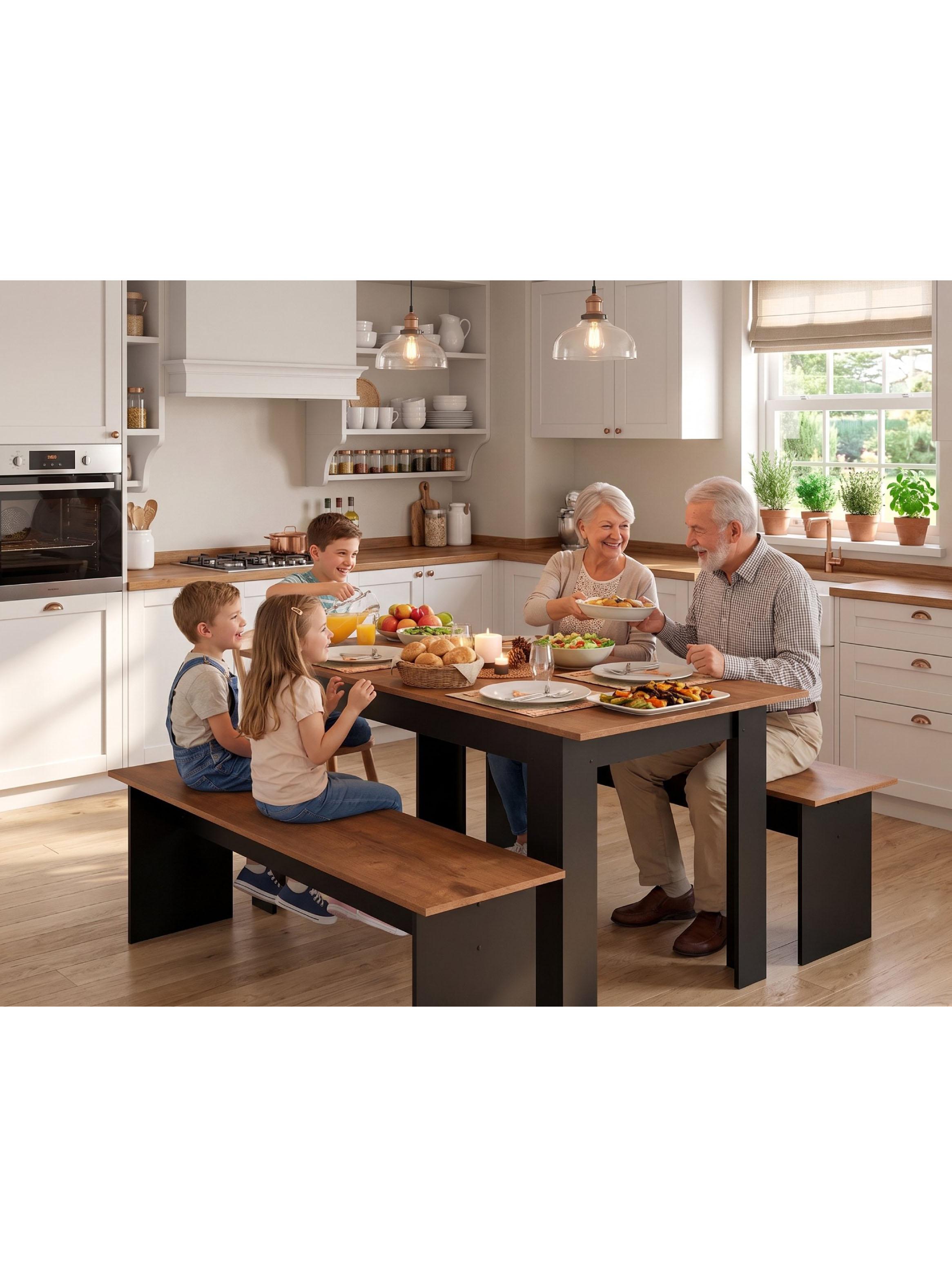 Juego de Comedor Diario 2 Banquetas Canela Negro 75.2x135x75 cm MDP-4
