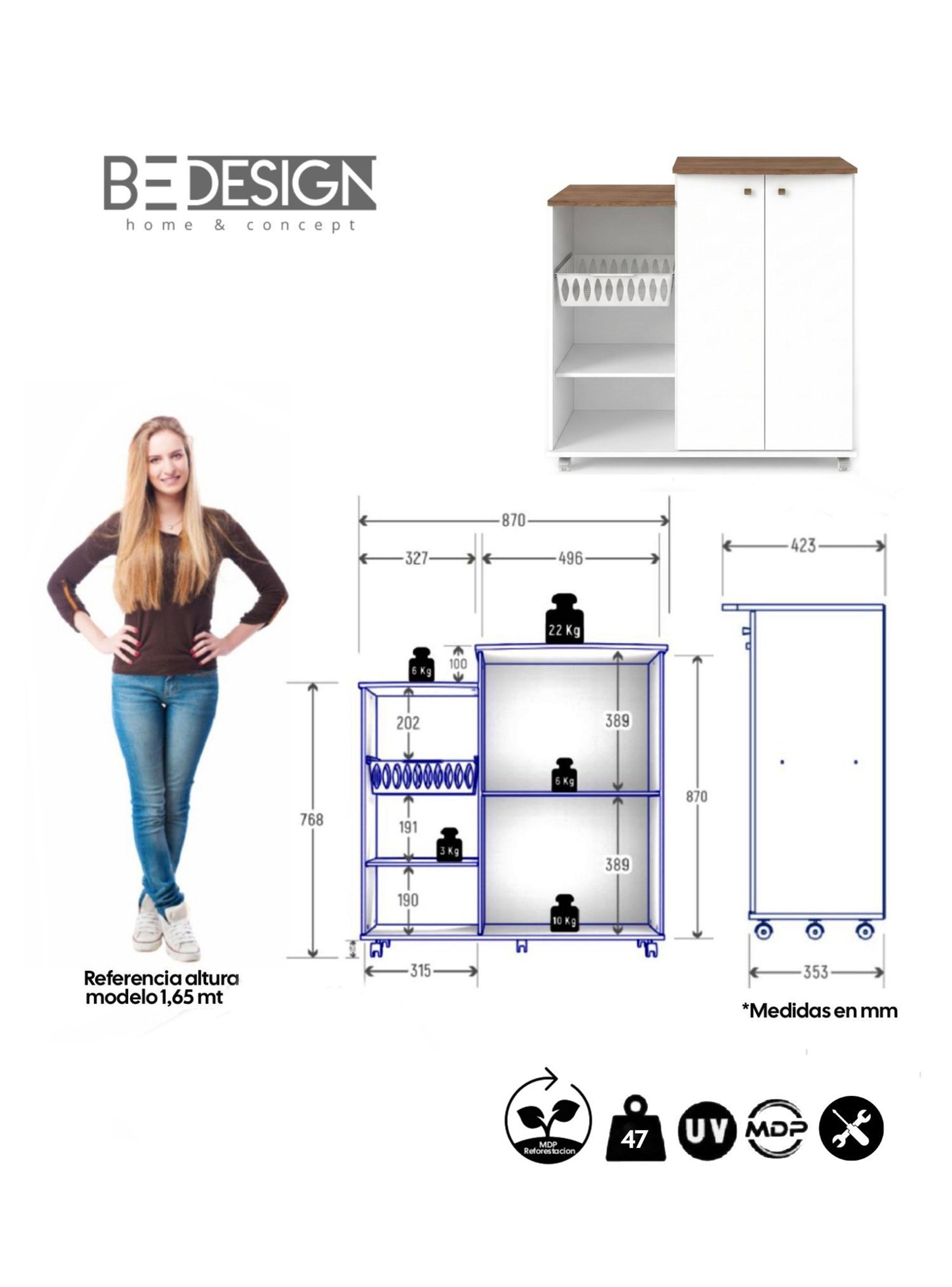 Mueble Auxiliar de Cocina con Ruedas Natura MDP-1