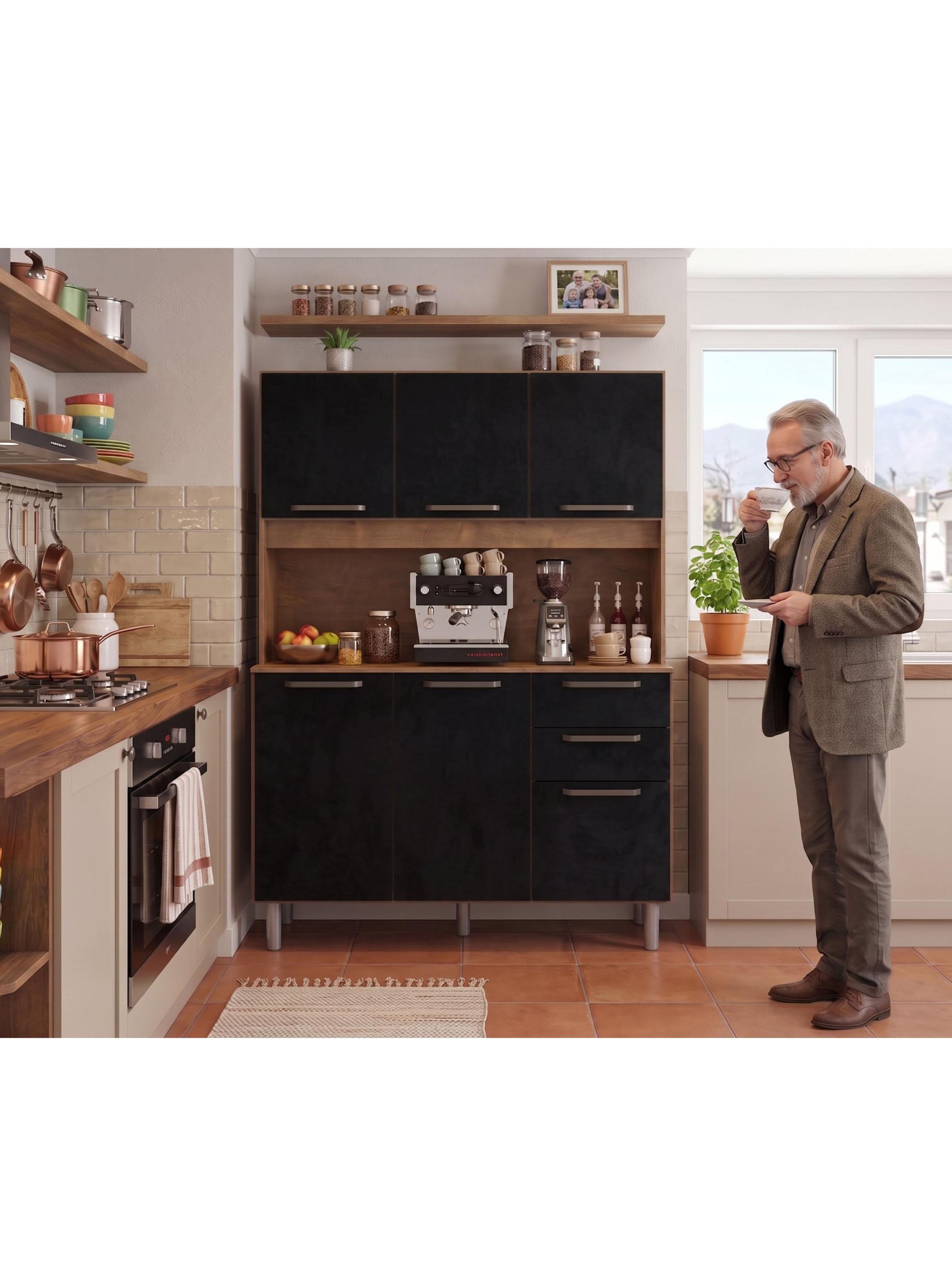 Mueble de Cocina Alacena Despensa Canela Negro MDP-4