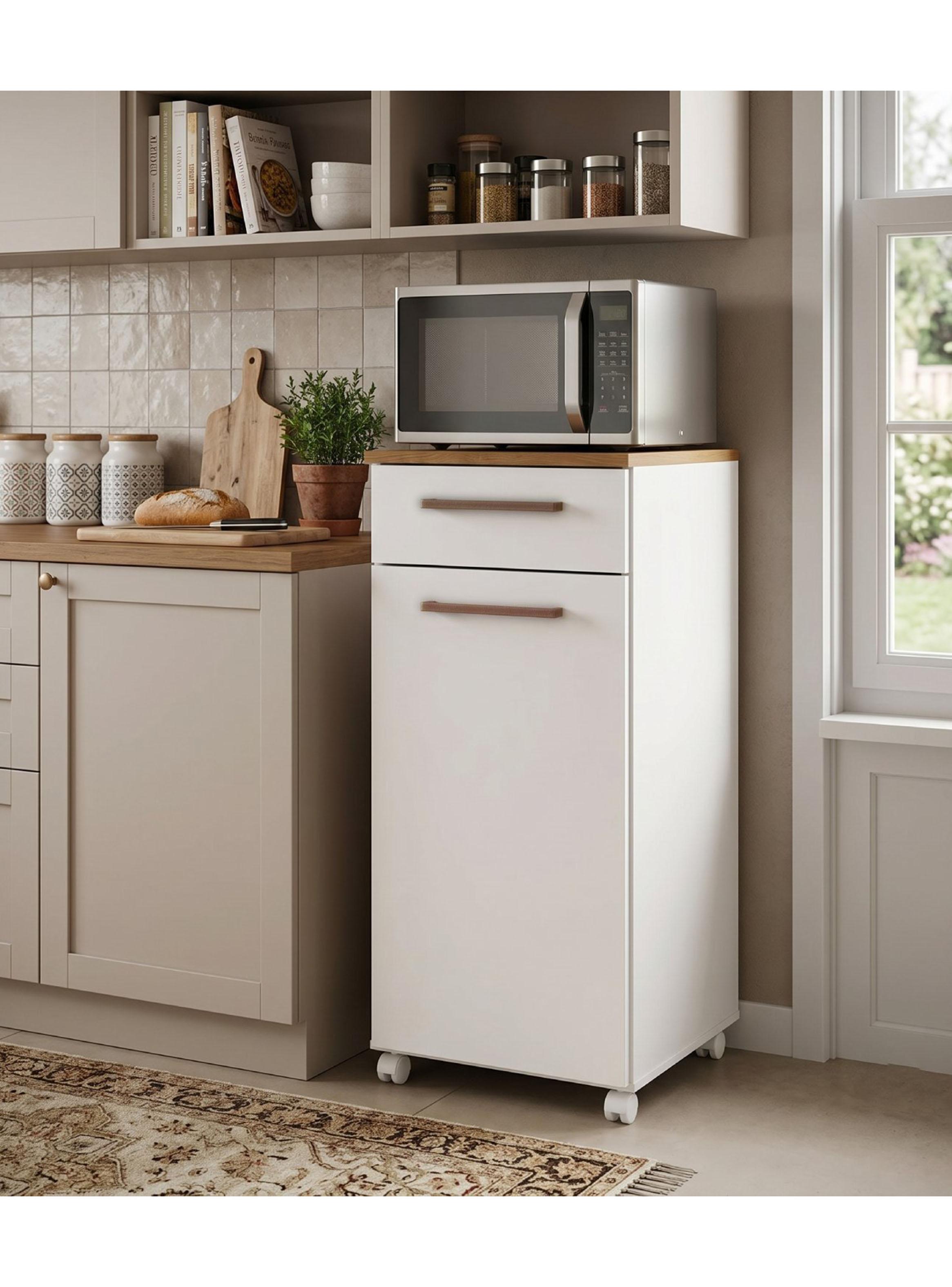 Mueble Multiuso Auxiliar de Cocina con Ruedas Blanco MDP-5