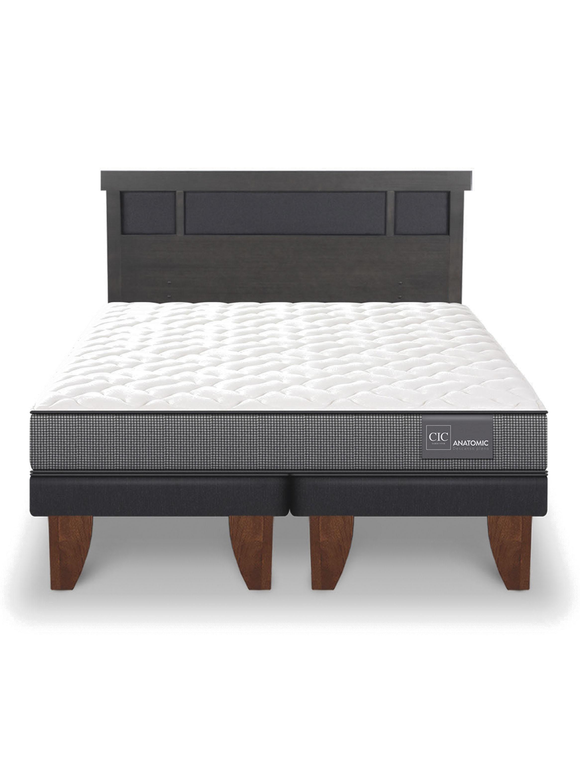 Cama Europea Anatomic Base Dividida 2 Plazas + Respaldo Dublin Gris-2