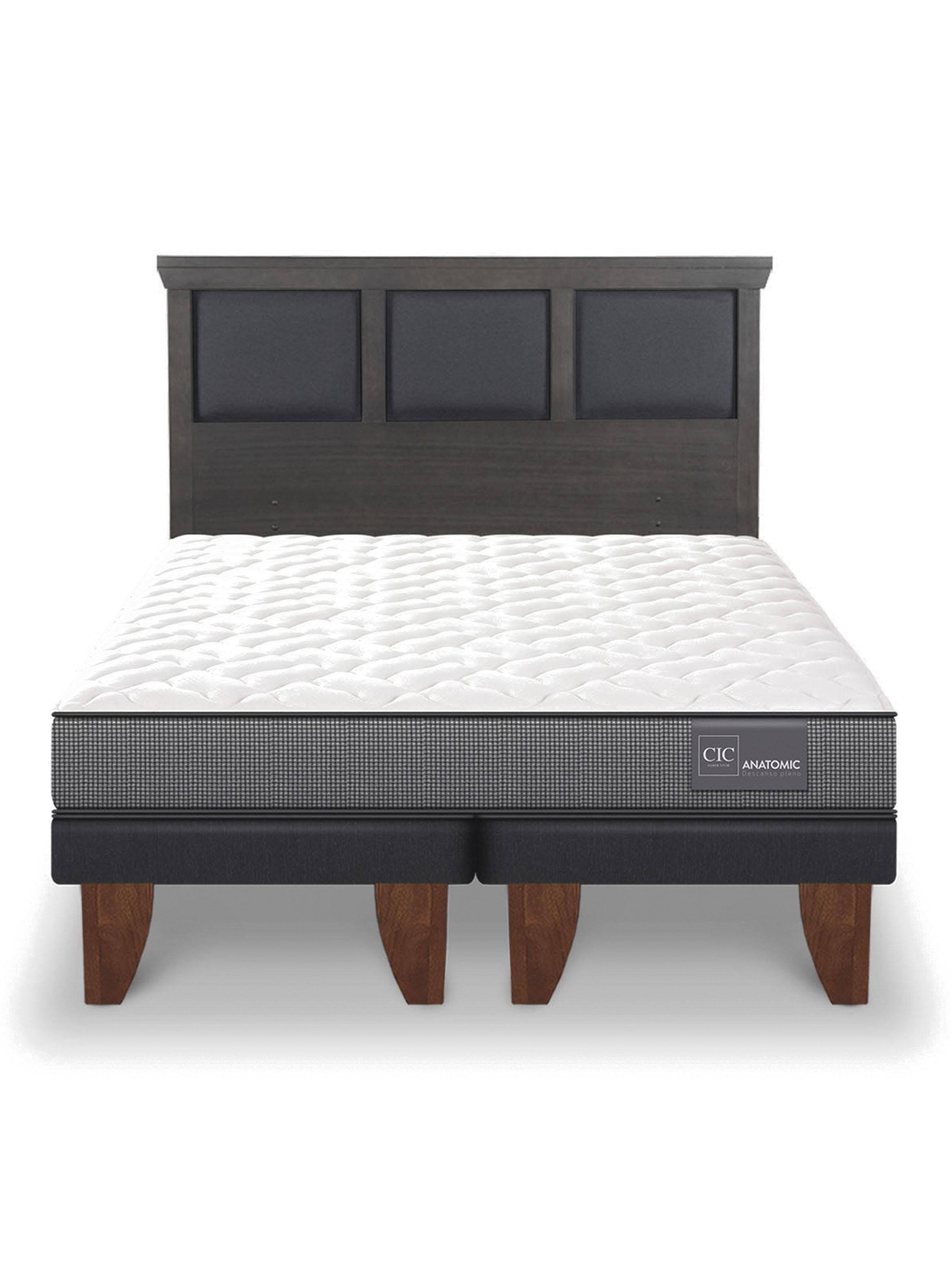 Cama Europea Anatomic Base Dividida 2 Plazas + Respaldo Torino Gris-2